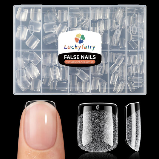 Luckyfairy Extra Short Square Fake Nails, Soft Gel Pre-Shaped Acrylic XS Short Square Nail Tips, Half Matte Full Cover Clear Press on Flase Nail Tips for Nail Extension Home DIY 240pcs/12 Sizes