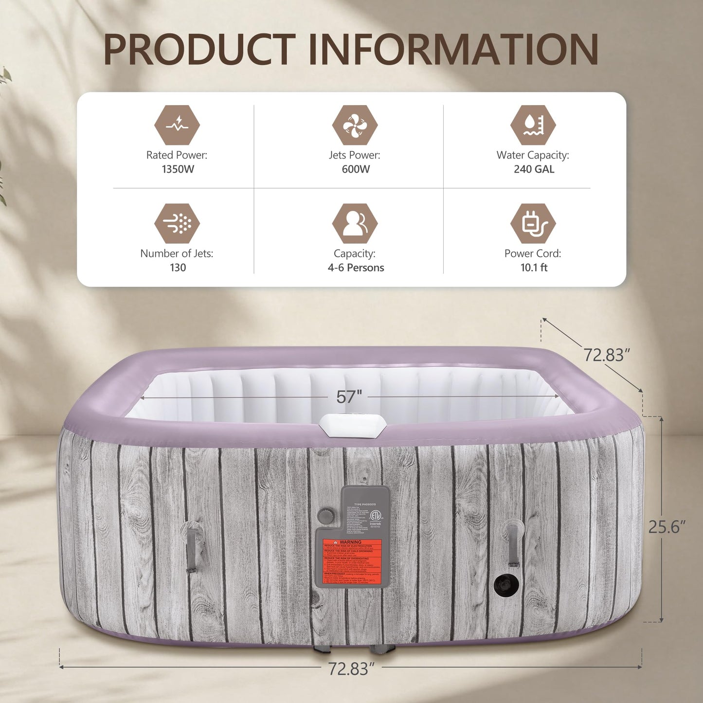 UHOMEPRO Inflatable Hot Tub Spa Set, Outdoor Bubble Massage Portable Hot Tubs with 130 Soothing Jets, Insulated Cover, Internal Heater Pump, 6 Filter Cartridges