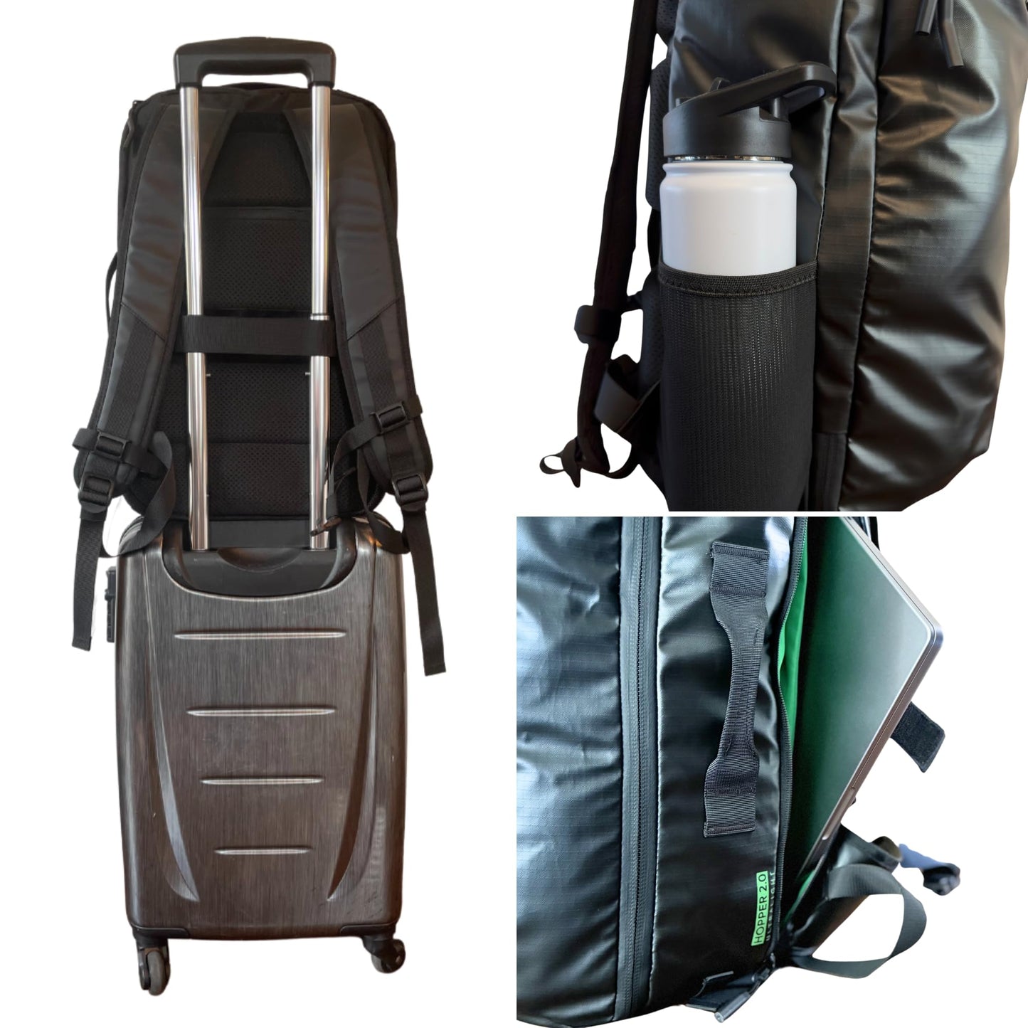 COR Surf Travel Backpack Carry On Backpack for Airplanes - Island Hopper 2.0 - Travel Backpack with Clamshell Design -Black with Green Zipper