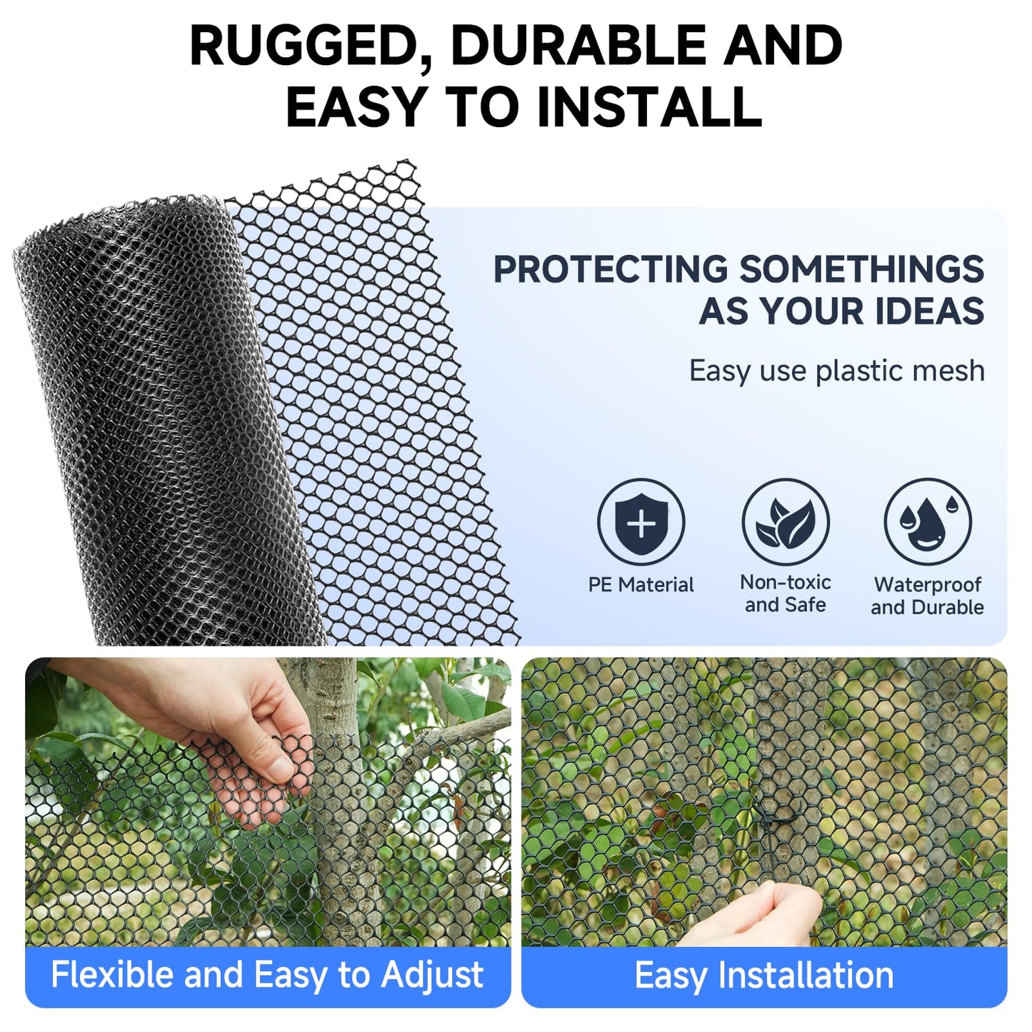 Plastic Chicken Wire Mesh Roll, 16INx50FT Black Chicken Wire Fencing Poultry Netting Garden Fence for Chicken Coop, Cat Balcony Protection Pet Barrier Plant Protectors from Animals Temporary Fencing