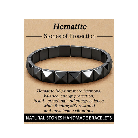 HEYOLL Hematite Bracelet Men Natural Stones Handmade Bracelets Hematite Stone Healing Bracelet, Mens Bracelet Gifts for Husband Brithday Valentines Day Gifts for Men