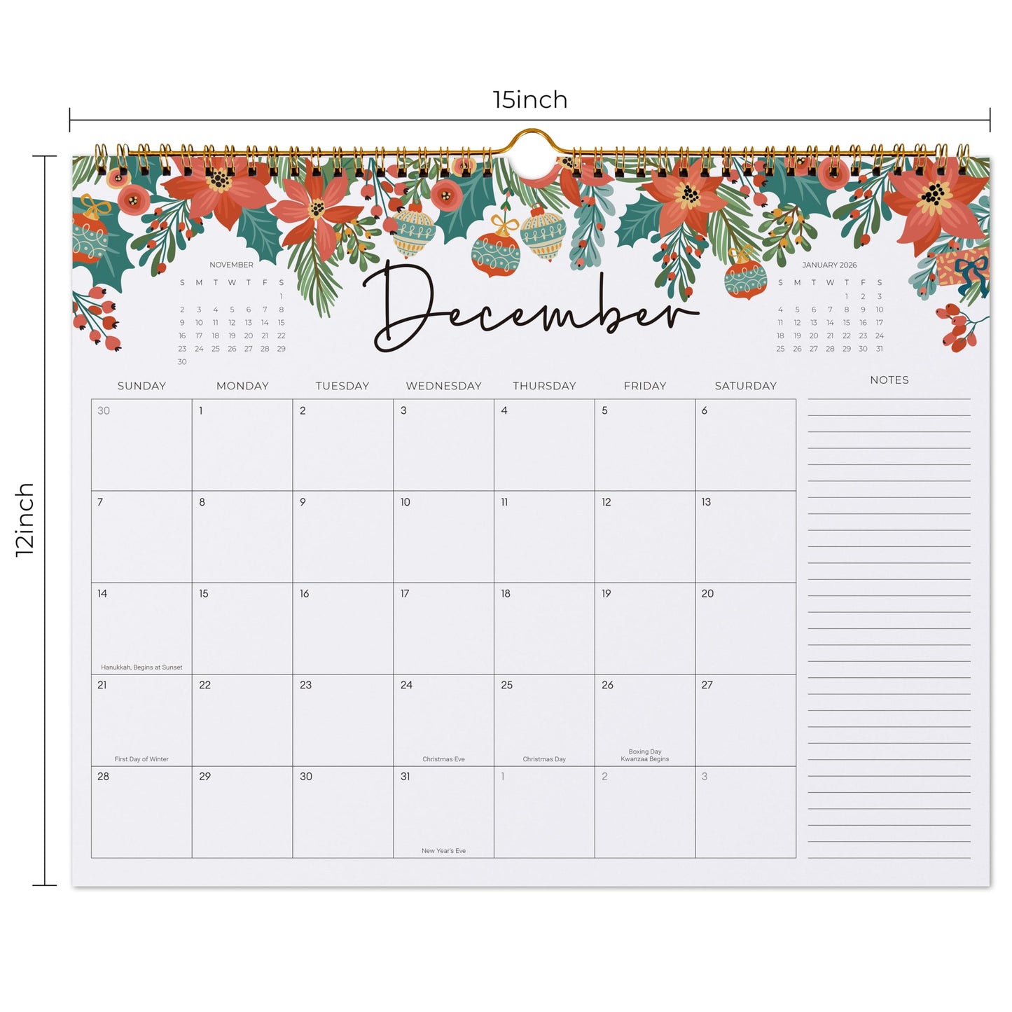2026-2027 Calendar, Jokotha Wall Calendar 2026, Calendar Runs From Jan 2026 - Jun 2027, 15" x 12", Twin-Wire Binding, Hanging Hook, Floral Design