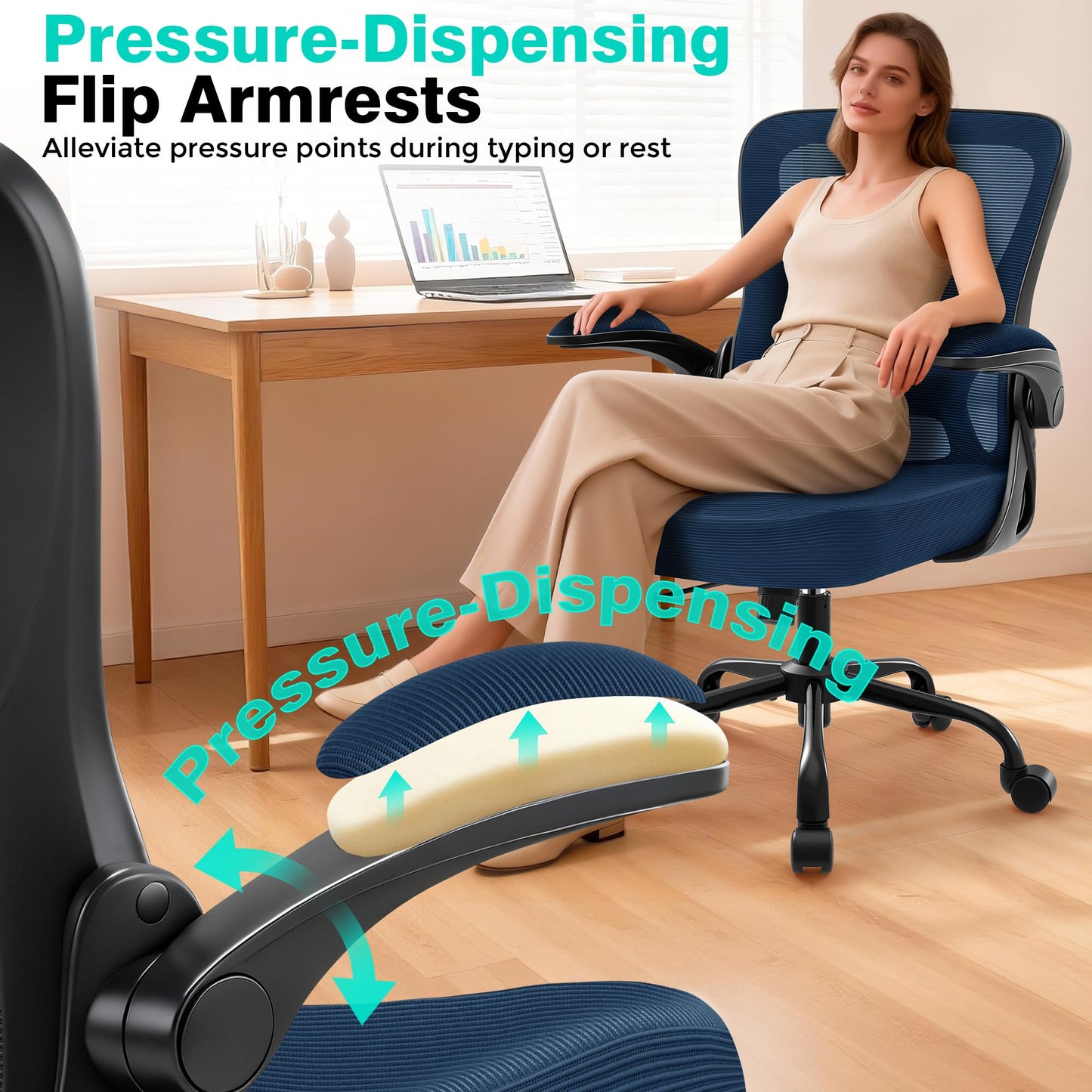 AreShark Office Chair - Ergonomic Breathable Mesh Desk Chair with Adjustable Lumbar Support and Flip-up Armrests - Executive High Back Rolling Swivel Comfortable Computer Gaming Chair for Home Office