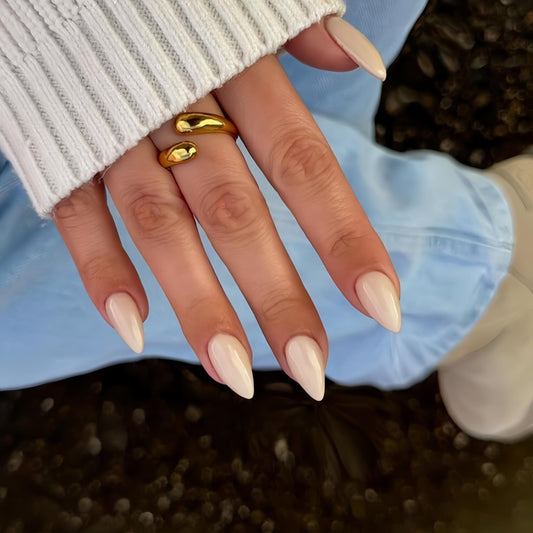 KQueenest Beige White Press on Nails Short Almond, 30 Pcs Thick Fake Nails Short Stiletto, Solid Color Acrylic Nails Press on, Natural Almond Nails Glue on, Reusable Stick on Nails For Women