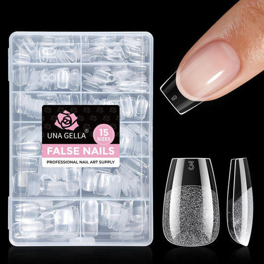 UNA GELLA Gel Nail Tips Coffin Short 15 Sizes Short Coffin Press On Nails Pre-Etched 300pcs Soft Gel Nail Tips Full Cover For Nails Extension Home DIY Salon