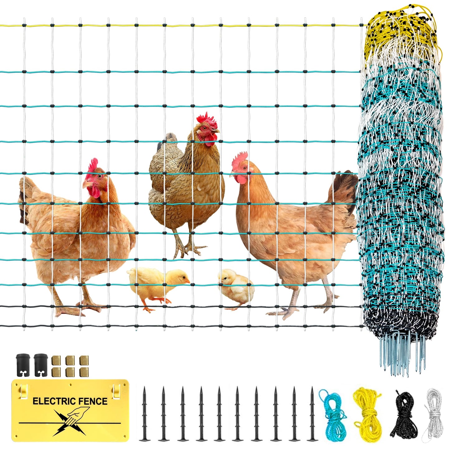 OULUU Poultry Netting Electric Fence - 41.5" H x 164' L, Portable Livestock Nets Mesh for Chickens, Ducks, Geese, Turkey, Electric Fencing for Backyards, Homesteaders, Farms, Ranches, Gardens