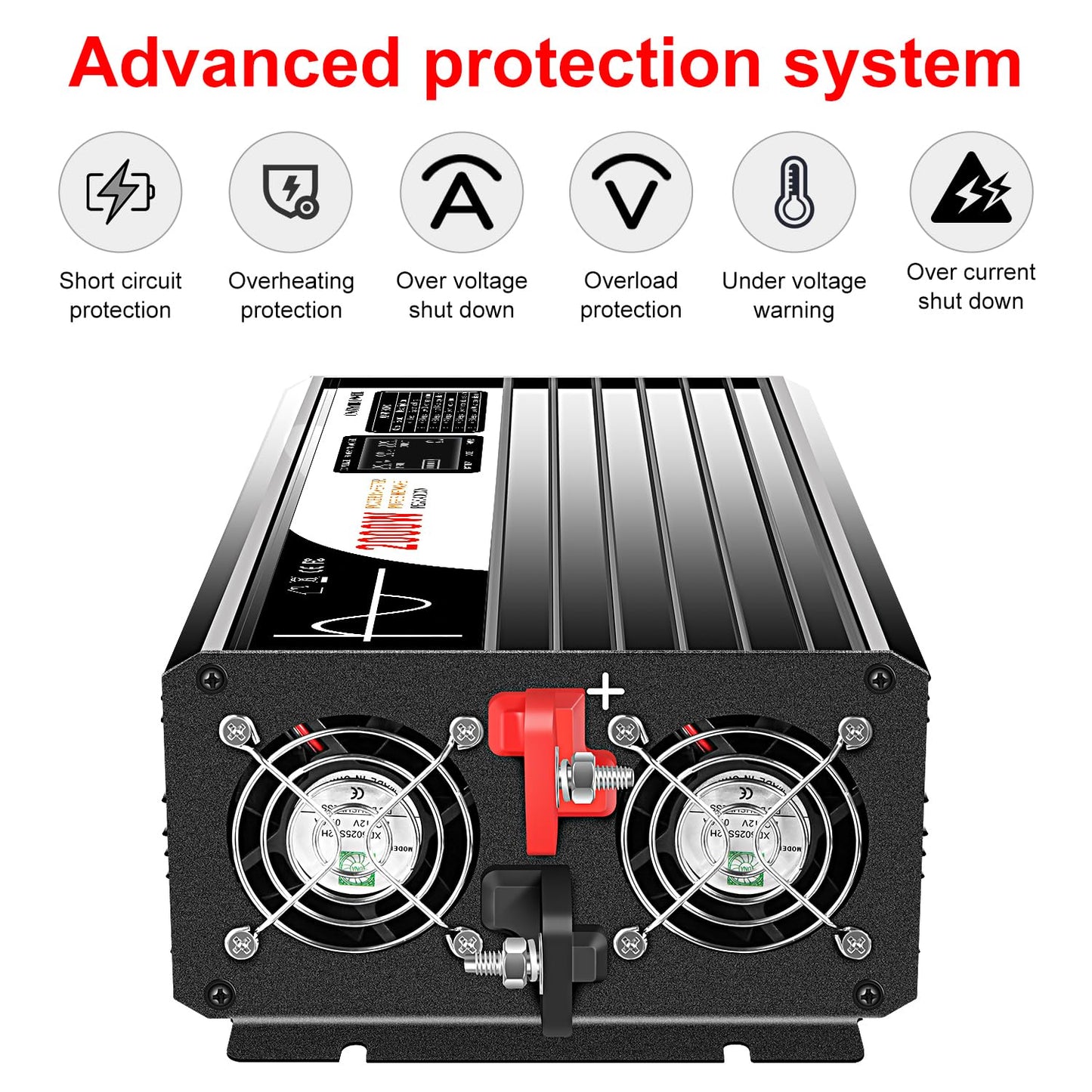 Xijia 2000W Pure Sine Wave Inverter，12V to 120V AC Converter for Home，Solar Systems，Remote and Bluetooth Control for Truck，Camping，with 2 AC Socket，Surge Power 4000W