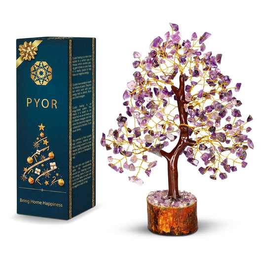 PYOR Amethyst Crystals, Artificial Tree, Money Trees, Crystals and Stones, Desk Decorations for Women Office, Feng Shui Decor, Spiritual Gifts for Women, Meditation Accessories, Housewarming Gifts