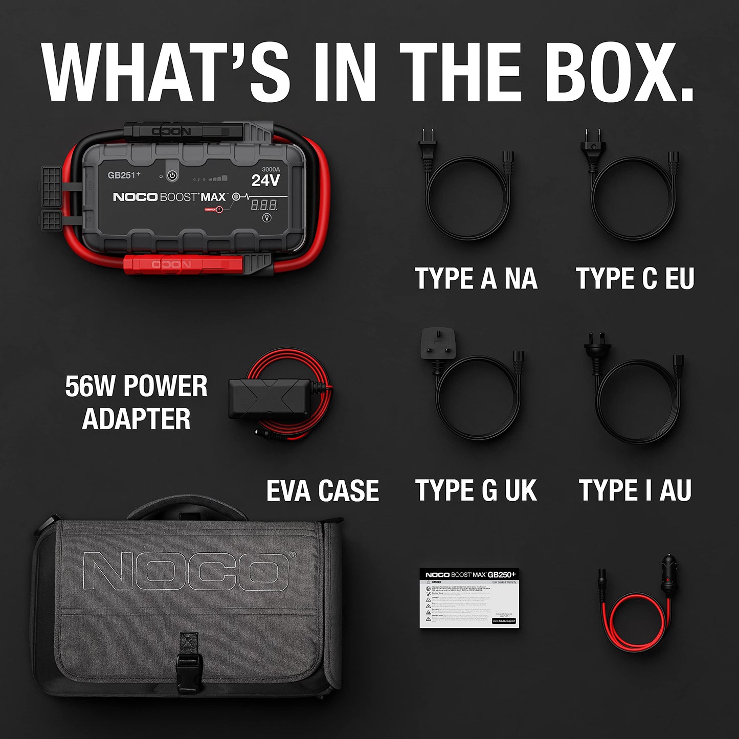 NOCO Boost Max GB251: 3000A UltraSafe Jump Starter – 24V Lithium Battery Booster Pack, Portable Jump Box, Power Bank & Jumper Cables - for 32L Gas and Diesel Engines