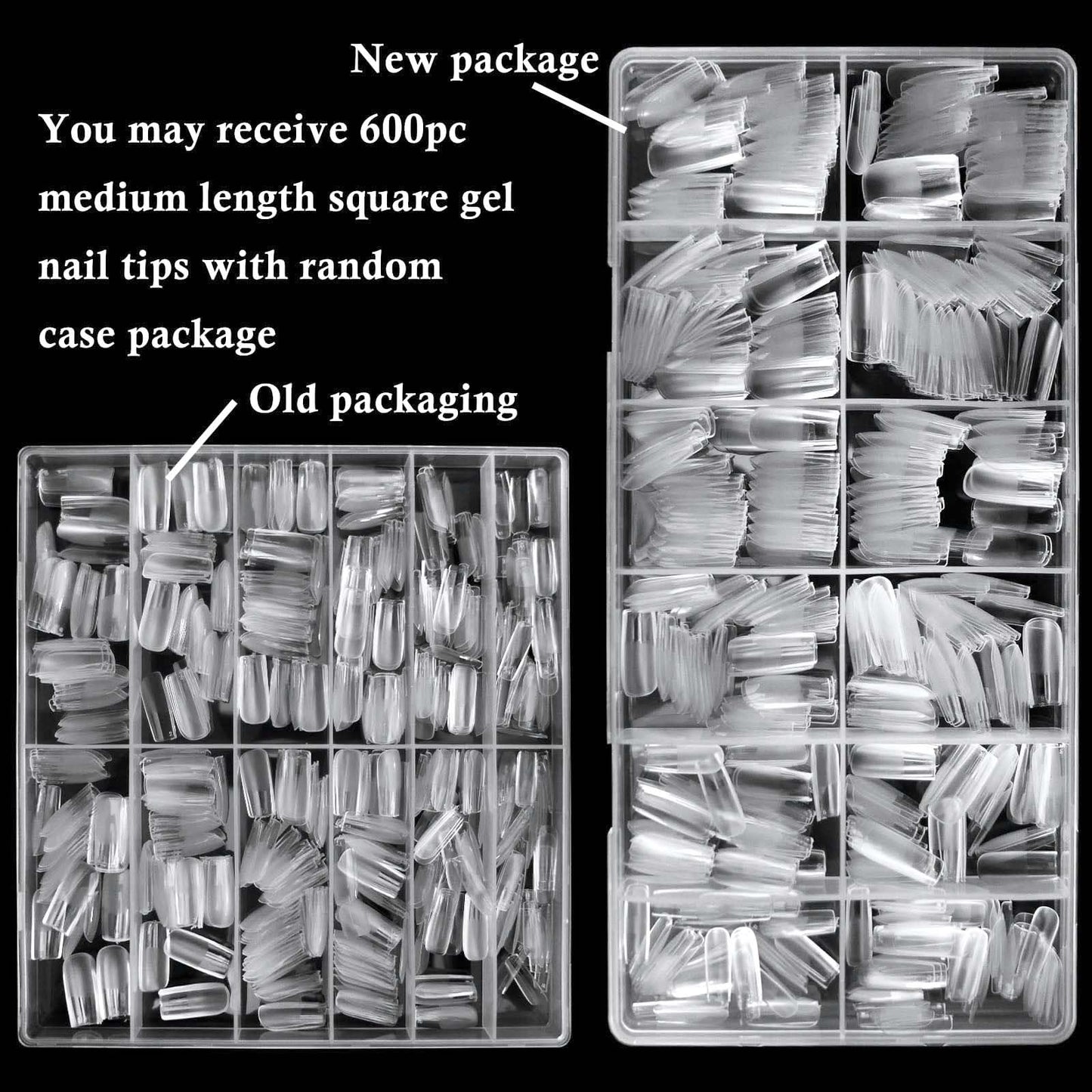 LoveOurHome 600pc Medium Square Fake Nail Tips, Clear Press on Nails Square Acrylic Nail Full Cover False Fake Nails Medium Soft Gel Nail Tips Artificial Fingernails for Gel Nail Extension