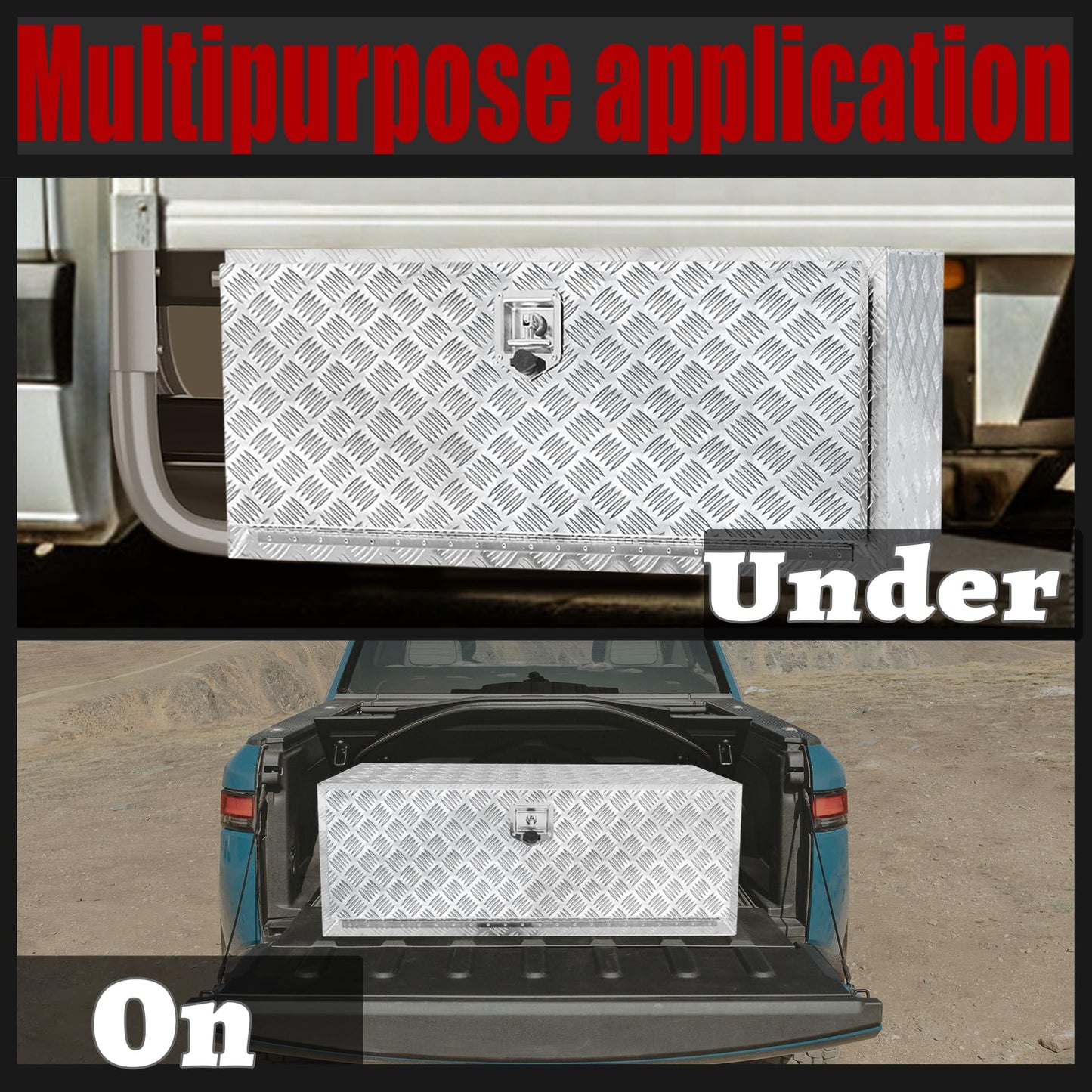 Fsehyue 48x17x18 Inch Aluminum Truck Tool Box Heavy Duty Pickup Storage Box Underbody Truck Box Diamond Plate Toolboxes with Lock and Keys Suitable for Truck Bed Pickup RV Trailer