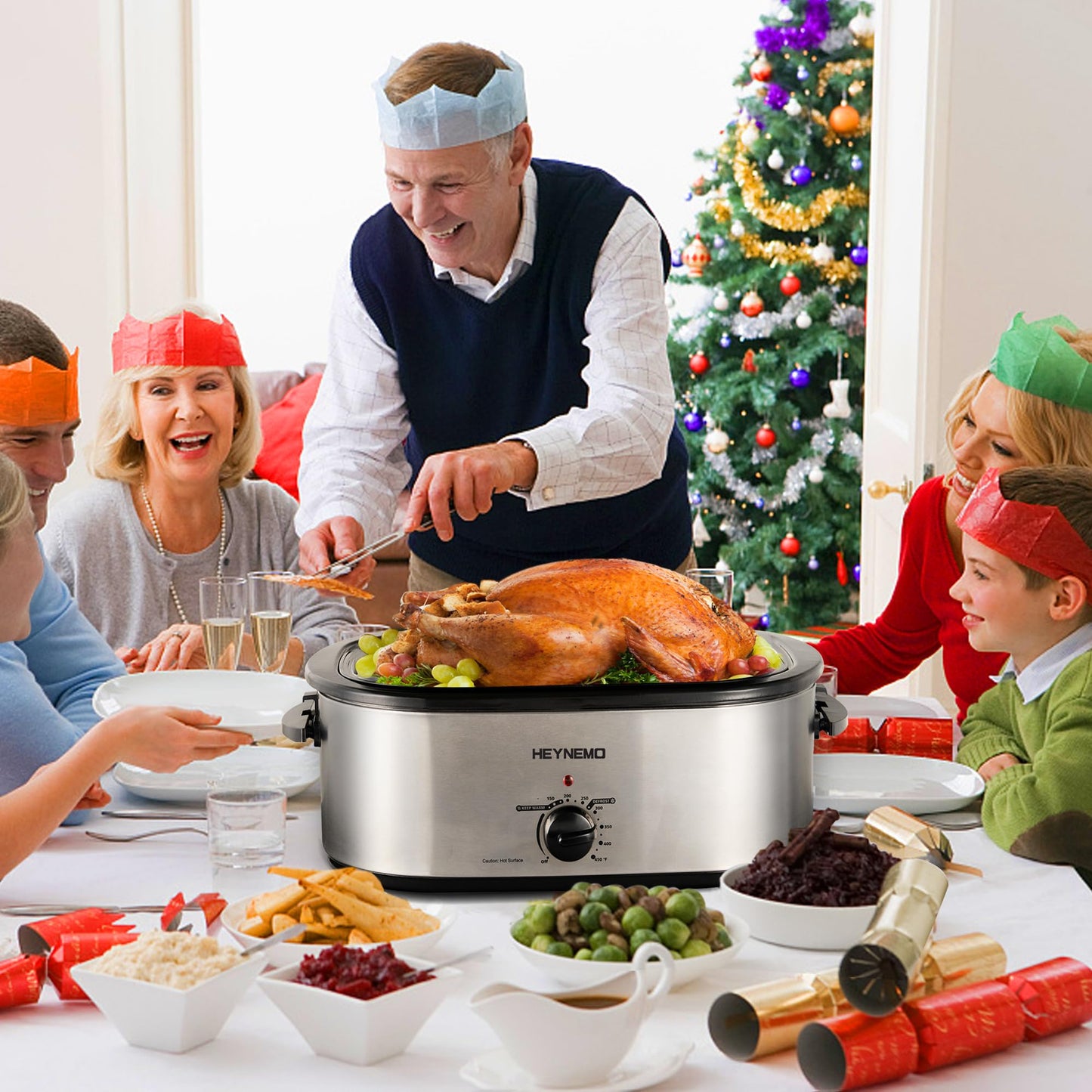Roaster Oven 22Qt, Turkey Electric Roaster Oven Buffet with Self-Basting Lid, Removable Pan, Cool-Touch Handles, Stainless Steel, Silver