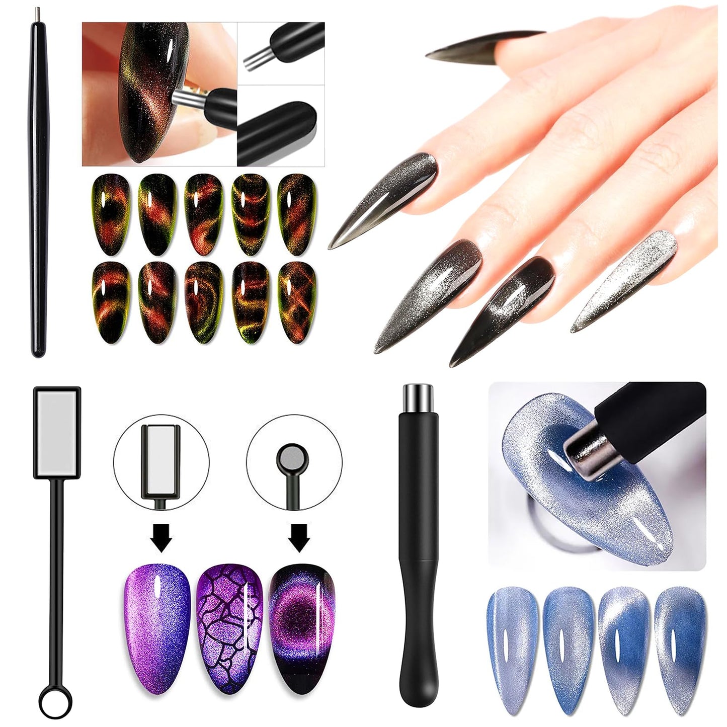JFIYUOMCI 72Pcs Nail Magnet Tool Set, Cat Eye Gel Nail Polish Magnet Wand, Magnetic Nail Polish, Cat Eye Magnet for Nails, Cat Eye Magnets Tool Nail Design Tools Nail Art Accessories
