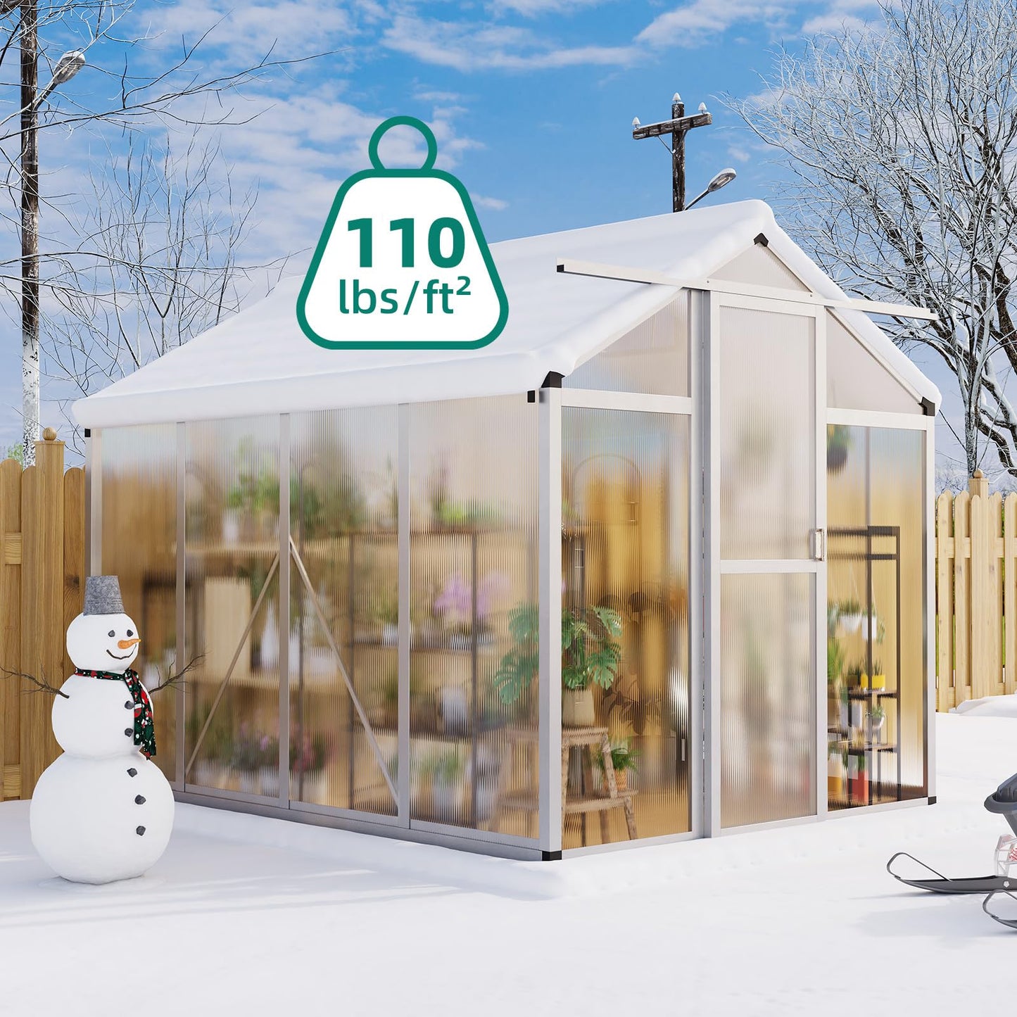 6x8 FT Greenhouse - Large Aluminum Greenhouses for Outdoors, Heavy Duty Polycarbonate Greenhouse with Roof Vent&Ground Nails, Walk-in Green Houses for Garden, Backyard, Patio, Easy Assembly
