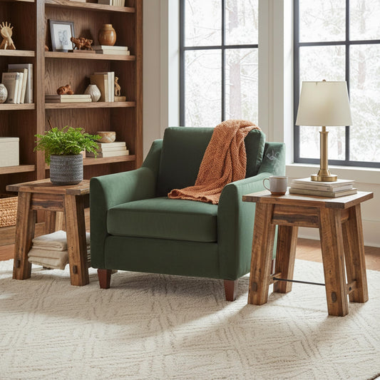 Alaterre Furniture Durango 27-Inch Solid Wood Side Table – Set of 2 Heavy-Duty Industrial End Tables with 100lb Capacity for Living Room, Bedroom, or Office (Natural Grain Lacquer Finish)