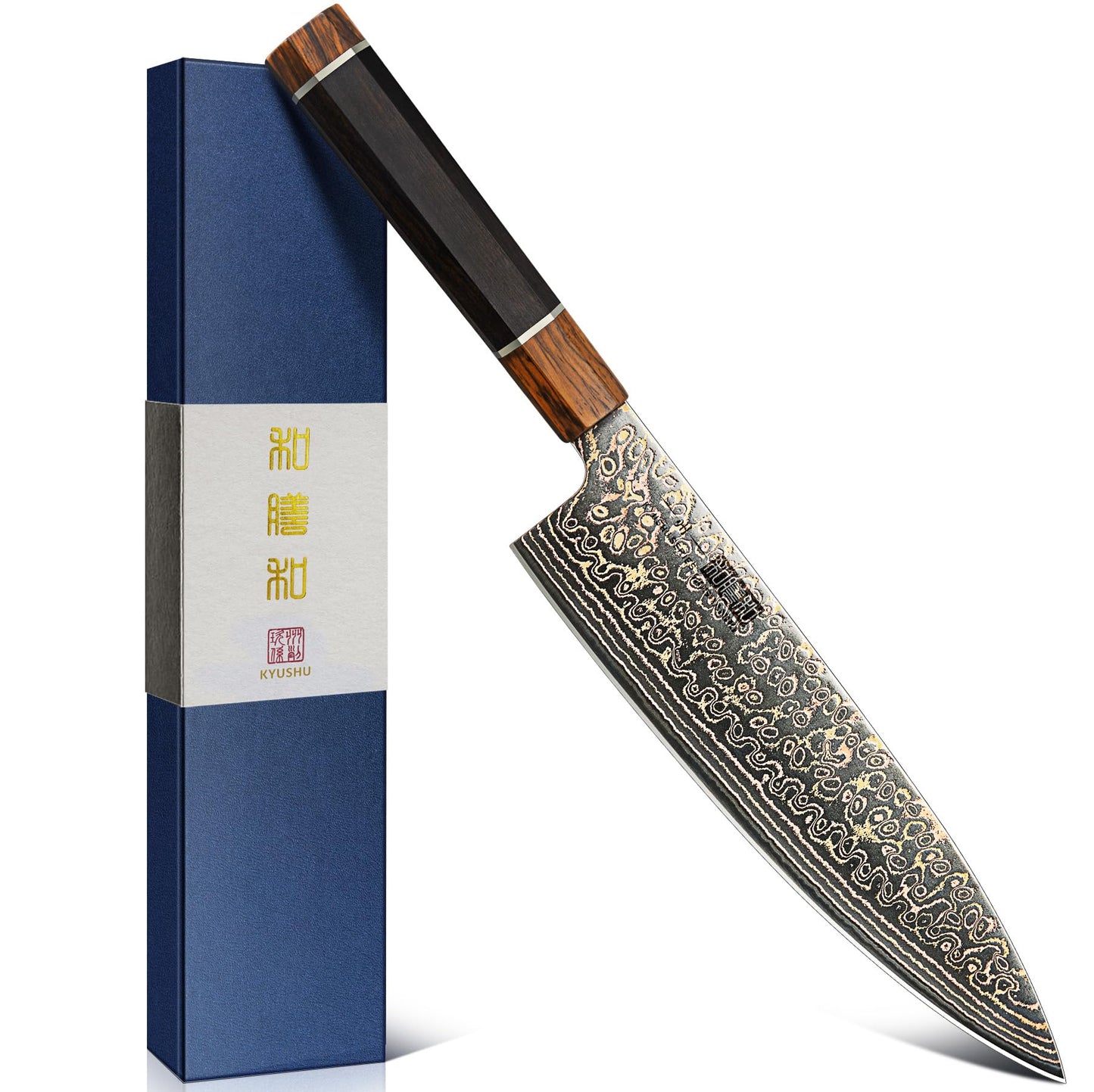 HOSHANHO Damascus Japanese Chef Knife 8 Inch, 33-Layer Copper & Damascus Steel Kitchen Knife, Ultra Sharp Professional Cooking Knives with Ergonomic Ebony Handle