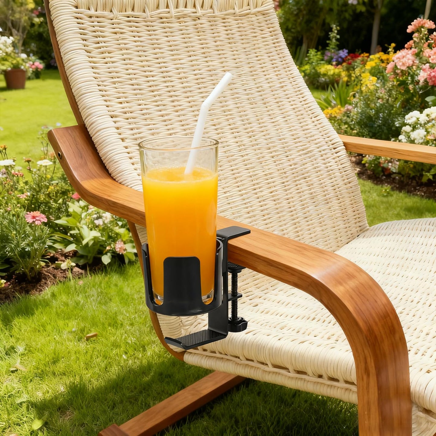 Desk Cup Holder Clamp with Headset Hook, Anti-Spill Water Bottle Stand Clip On Table Edge or Chair Armrests, Office Accessories for Coffee Drink Mug Bottles