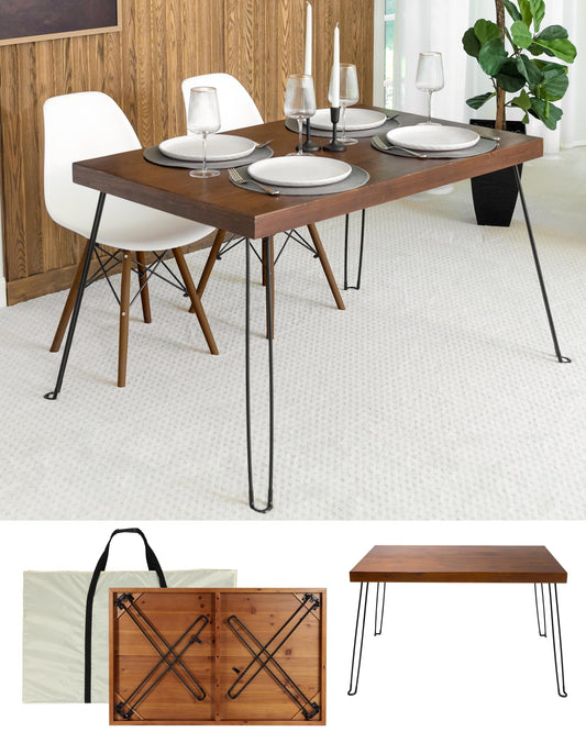 Sleekform Wooden Folding Dining Table for 4 - with Collapsible Hairpin Legs - 4 ft Portable Small Foldable Dining Room Table for Farmhouse Kitchen and Small Spaces - Walnut