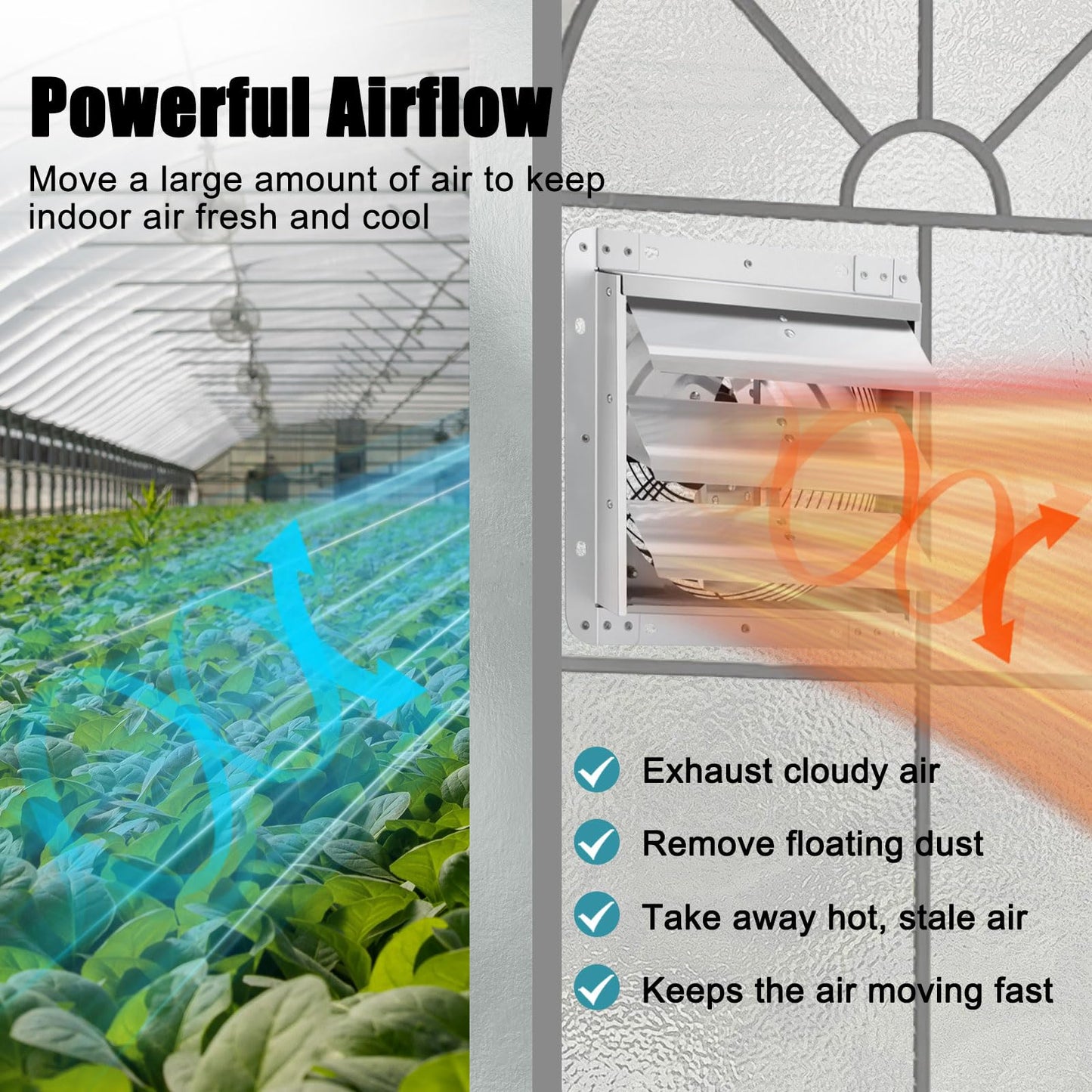 Criditpid 14 Inch Shutter Exhaust Fan, 1088 CFM Wall Mounted Attic Fan, Greenhouse Fan with Speed Controller and Thermostat for Garages, Warehouse, Shed, Basement, Chicken Coops Ventilation, 1450 RPM