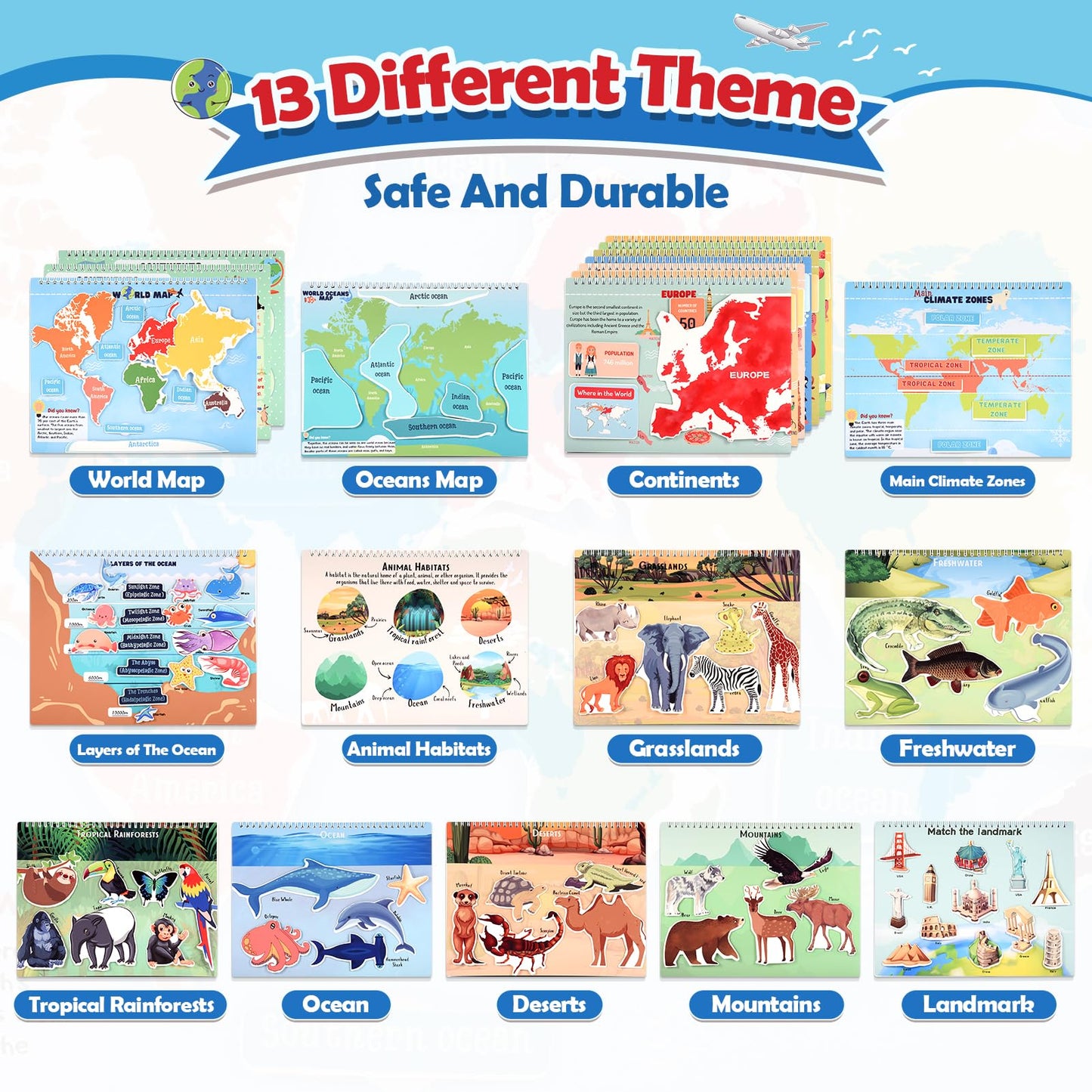 WethCorp Toys for 3-8, Geography Busy Book Sensory Toys for Boys 3-6 Educational Toy for Kids Boy 4-9 Preschool Learning Activities Homeschool Birthday Gift for Girls and Boys Ages 5-7