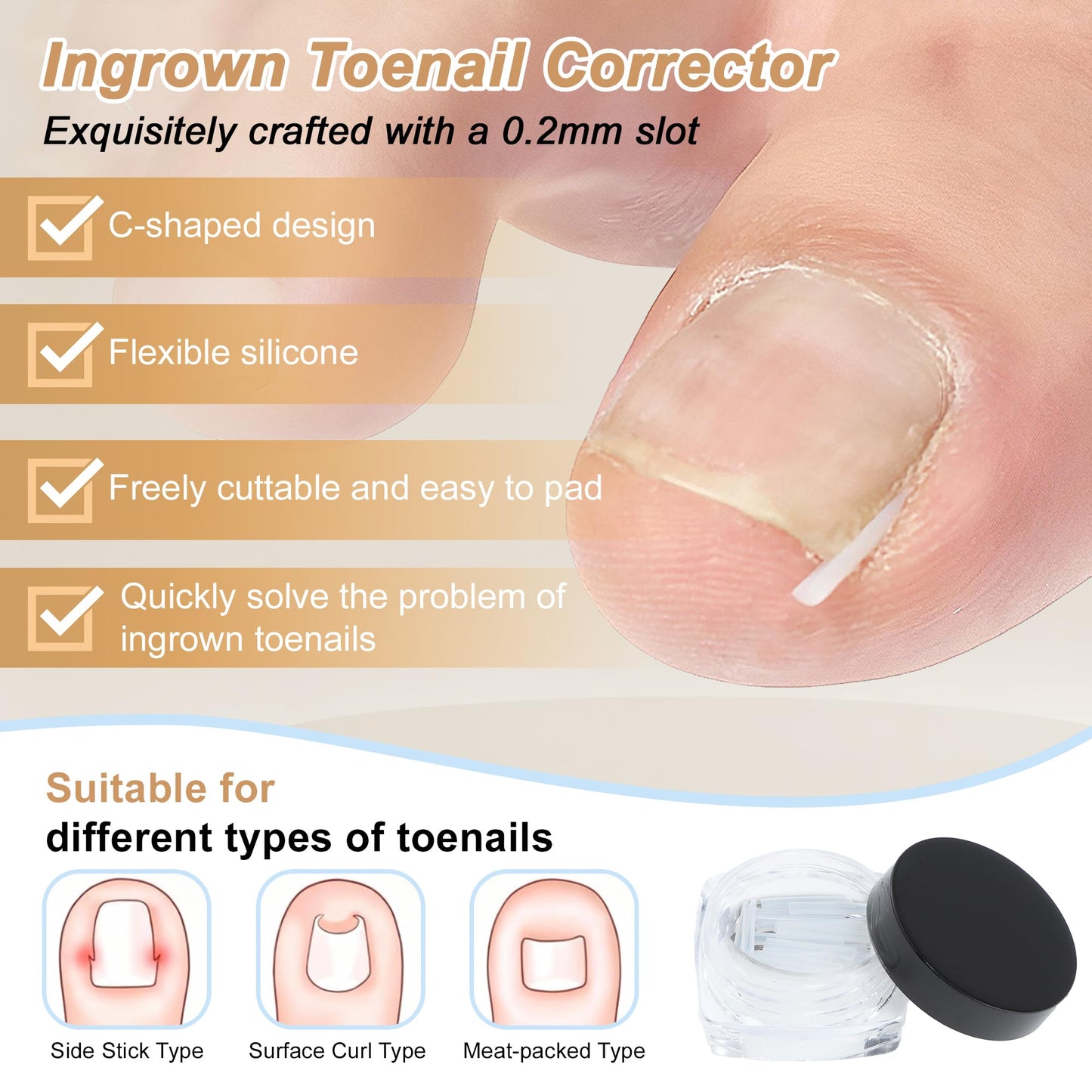 VOCOSTE Ingrown Toenail Correction Kit, Toe Nail Corrector Tools with Leather Case for Easy Storage & Travel, for Curved & Ingrown Nails with Nail Files Clipper Lifter