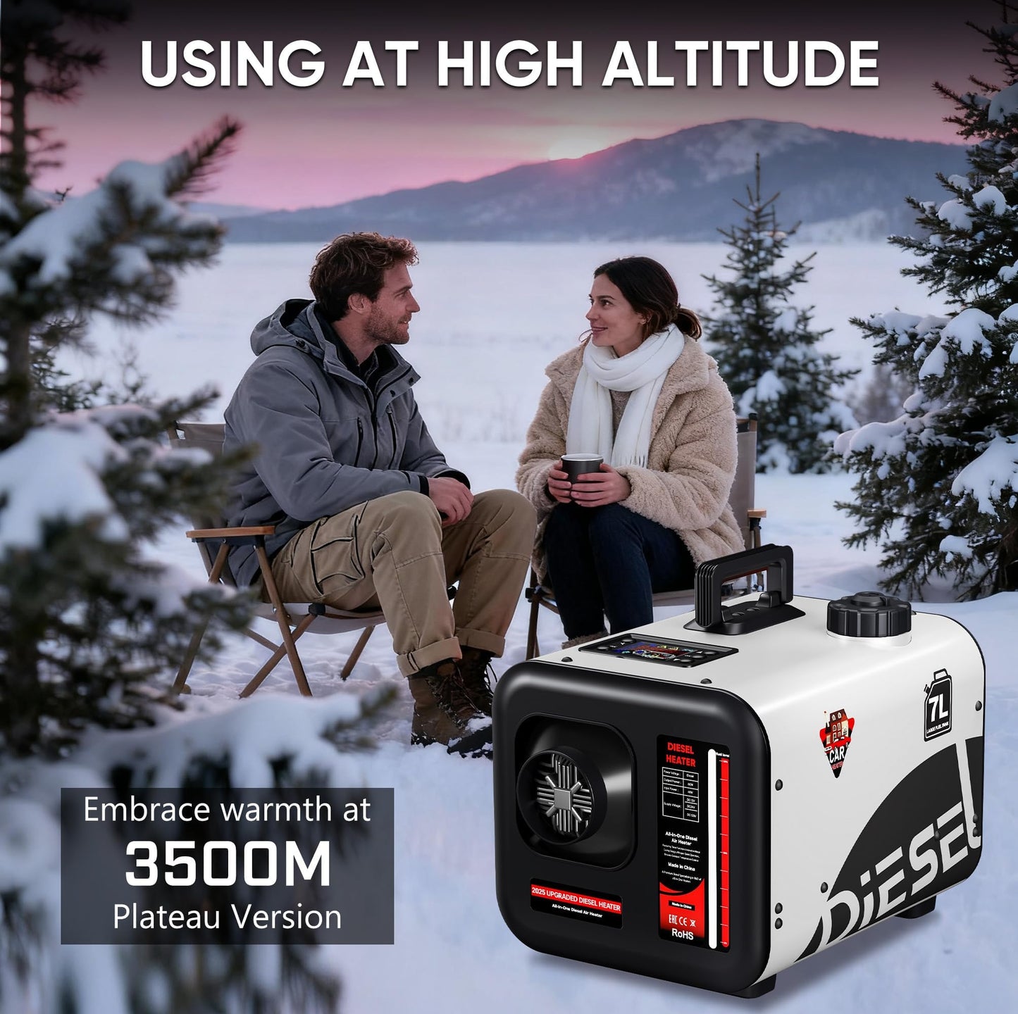Dkenicor 7L Diesel Heater 240V/110V/12V/24V, All-in-One 8KW Diesel Air Heater with LCD Monitor & Remote Control(without battery), Fast Heating for Tents, Cars, RVs, Trucks, Campers, Trailers,White