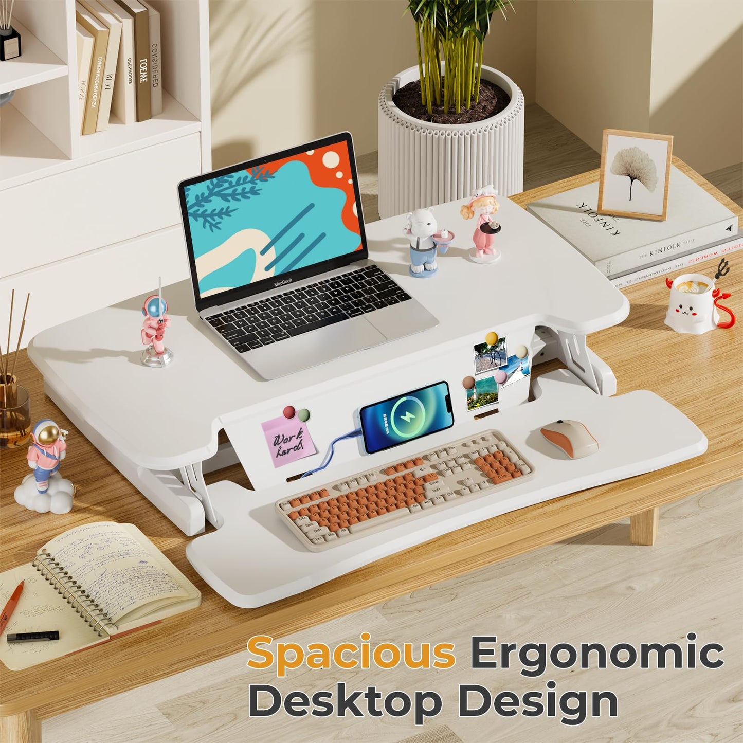 JOY worker Standing Desk Converter, 32" Height Adjustable Sit Stand Up Desk Riser with Keyboard Tray & 6 Fridge Magnets, Desktop Workstation Riser for Home Office Computer Laptop, White