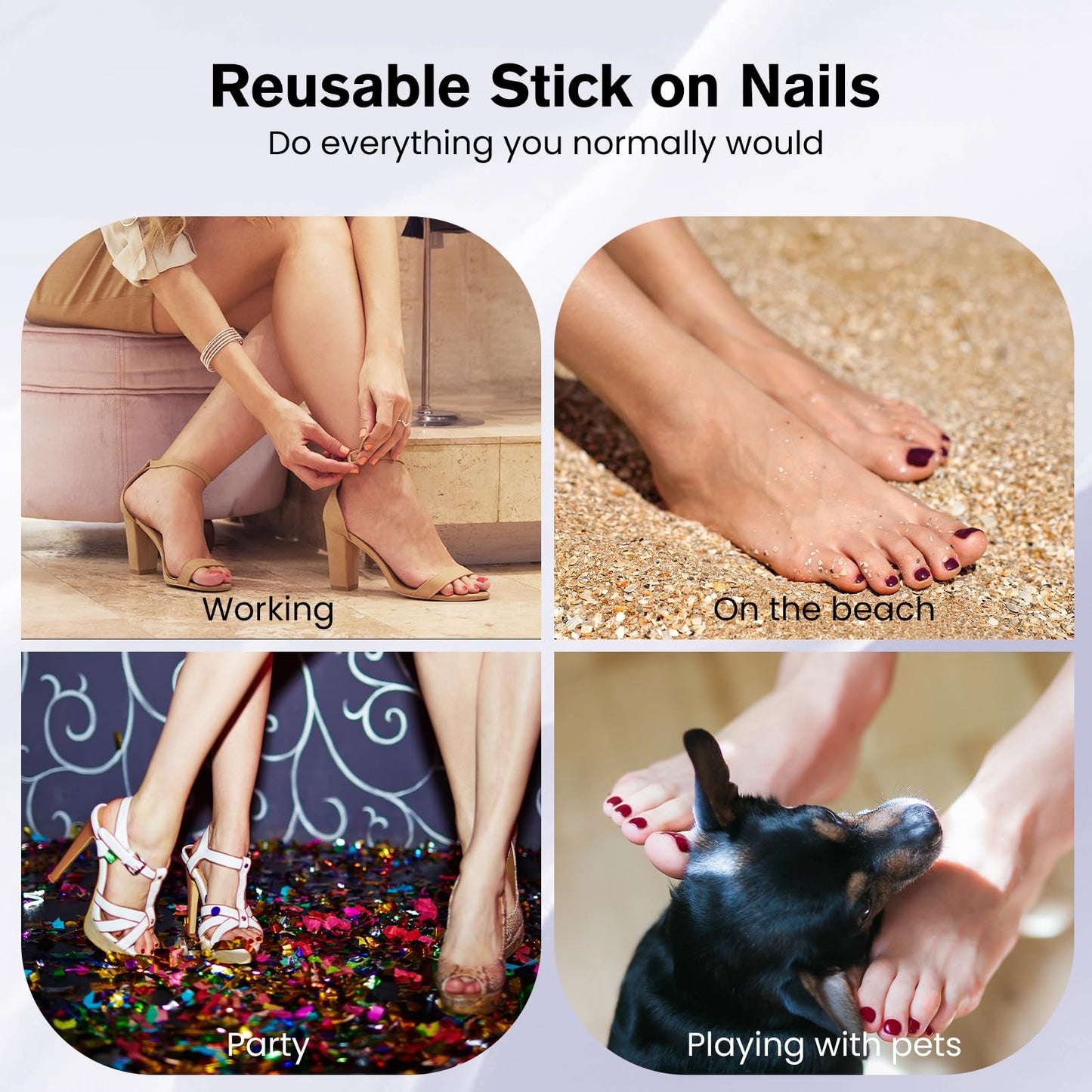 White French Tips Press on Toenails, S.T. Friends Toenail Short Press Ons Square for Women,Press on Toe Nails with Glue, Fake Toenails in 16 Sizes- 32 Toenails Kit