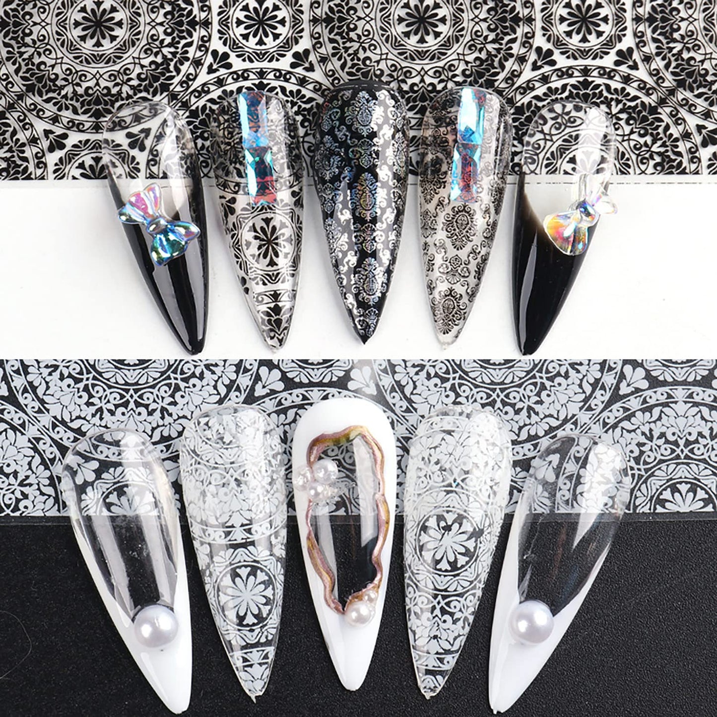 Holographic Nail Foil Stickers - Retro Flowers, Sky Starry Paper Transfer Foils, Lace Floral Nails Supplies for Women & Men Manicure