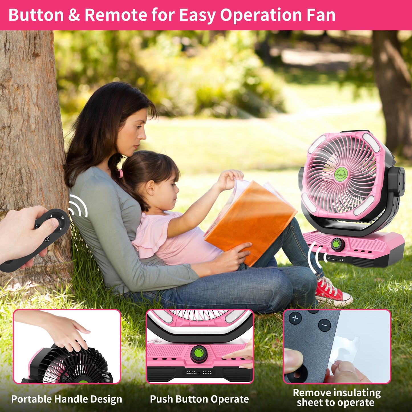 TDLOL 45000mAh Rechargeable fan for Bedroom, Battery Powered Oscillating Fan with Remote, Large Powerful Airflow Battery Operated Fans Portable Quiet Outdoor Table Cordless Fan Christmas Decorations