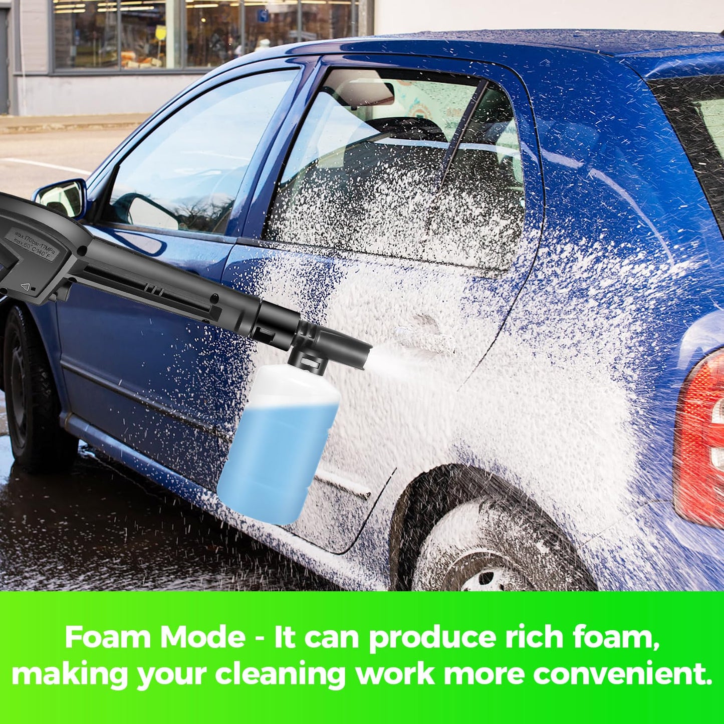 Commowner Pressure Washer Power Washers Powered with with 33ft Pressure Hose, 4 Nozzle and Foam Cannon, Powerwashers for Home, Cars, Patio, Green