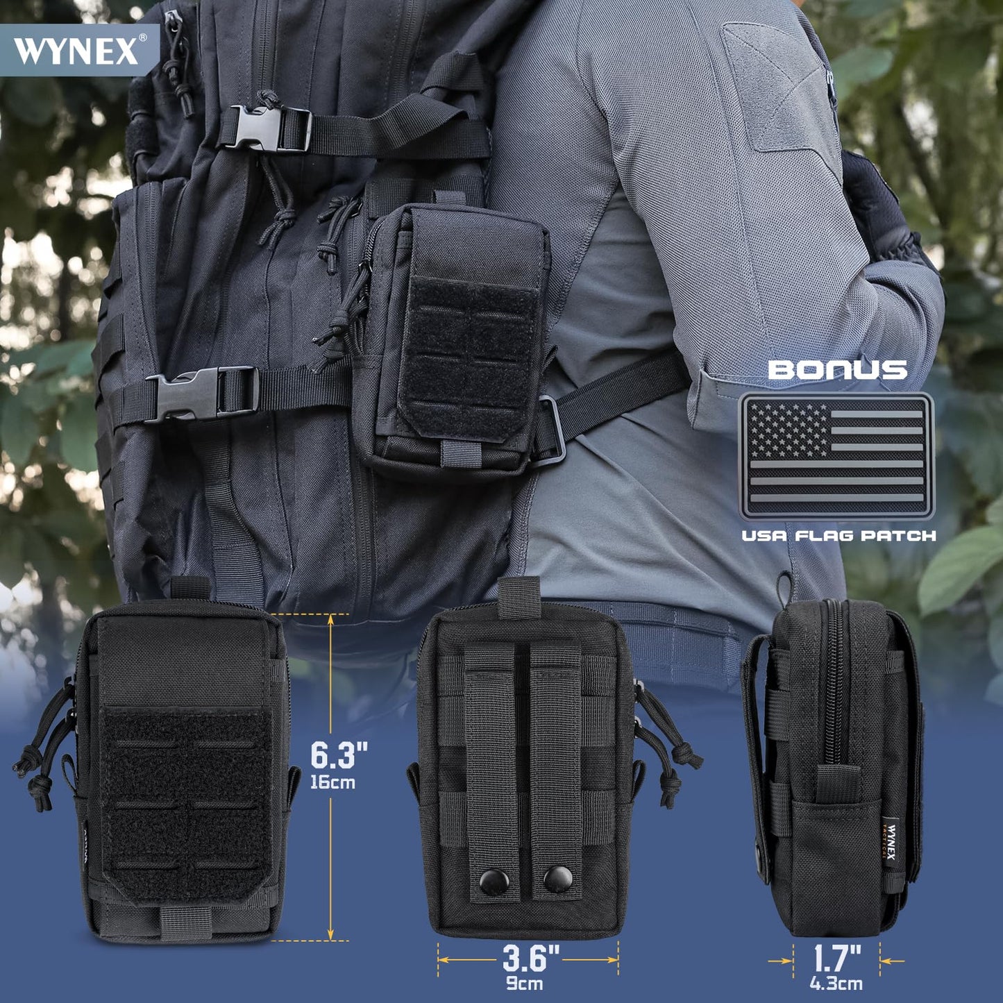 WYNEX Tactical EDC Pouch, Molle Utility Pouches Gadget Organizer Phone Holder Waist Pack Smartphone Pouch Tool Holster Pocket Black