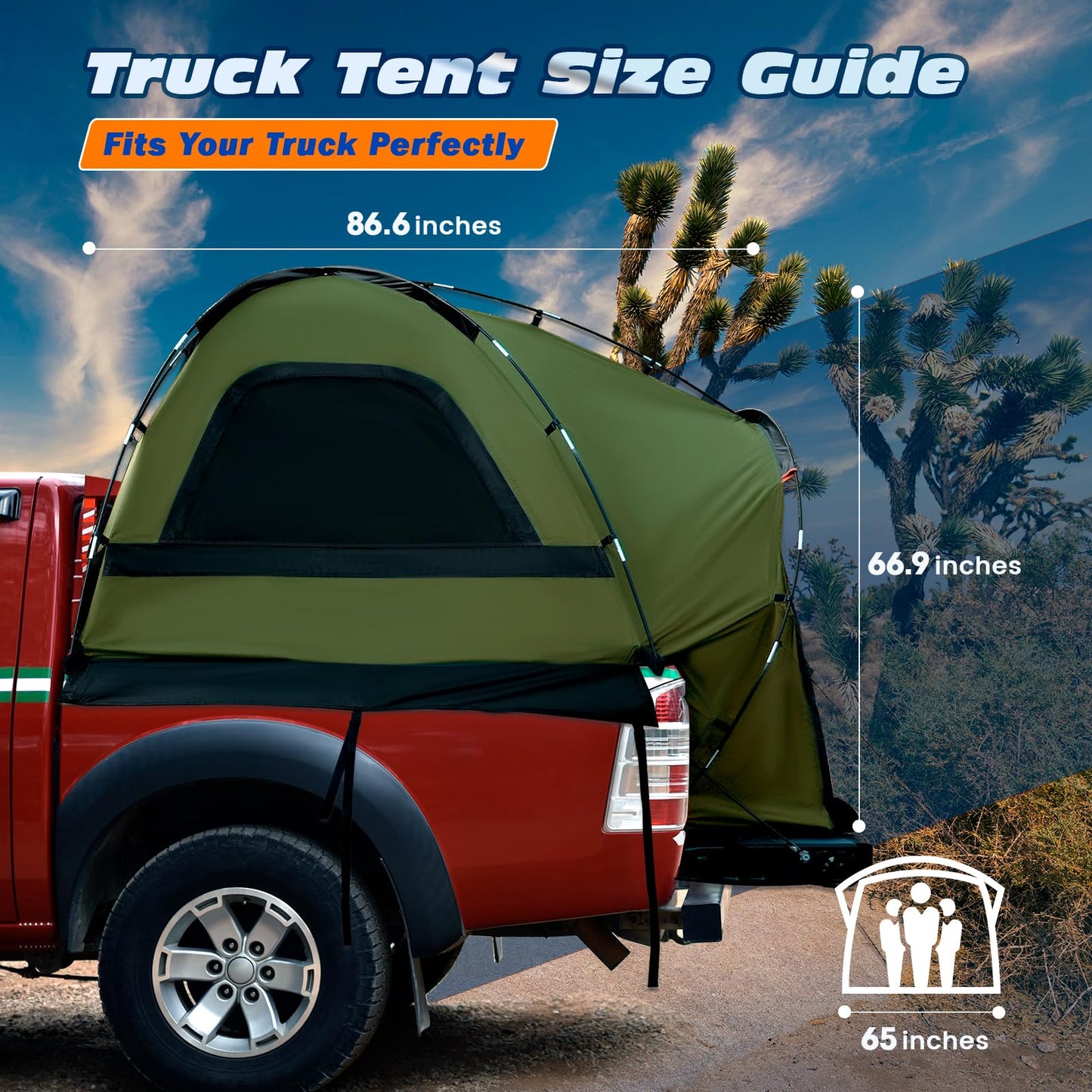 Truck Bed Tent, Waterproof PU3000mm Pickup Truck Tent for Camping 5.0-5.4 Ft Bed, 2-3 Person Sleeping Truck Tent, Portable for Car Camping