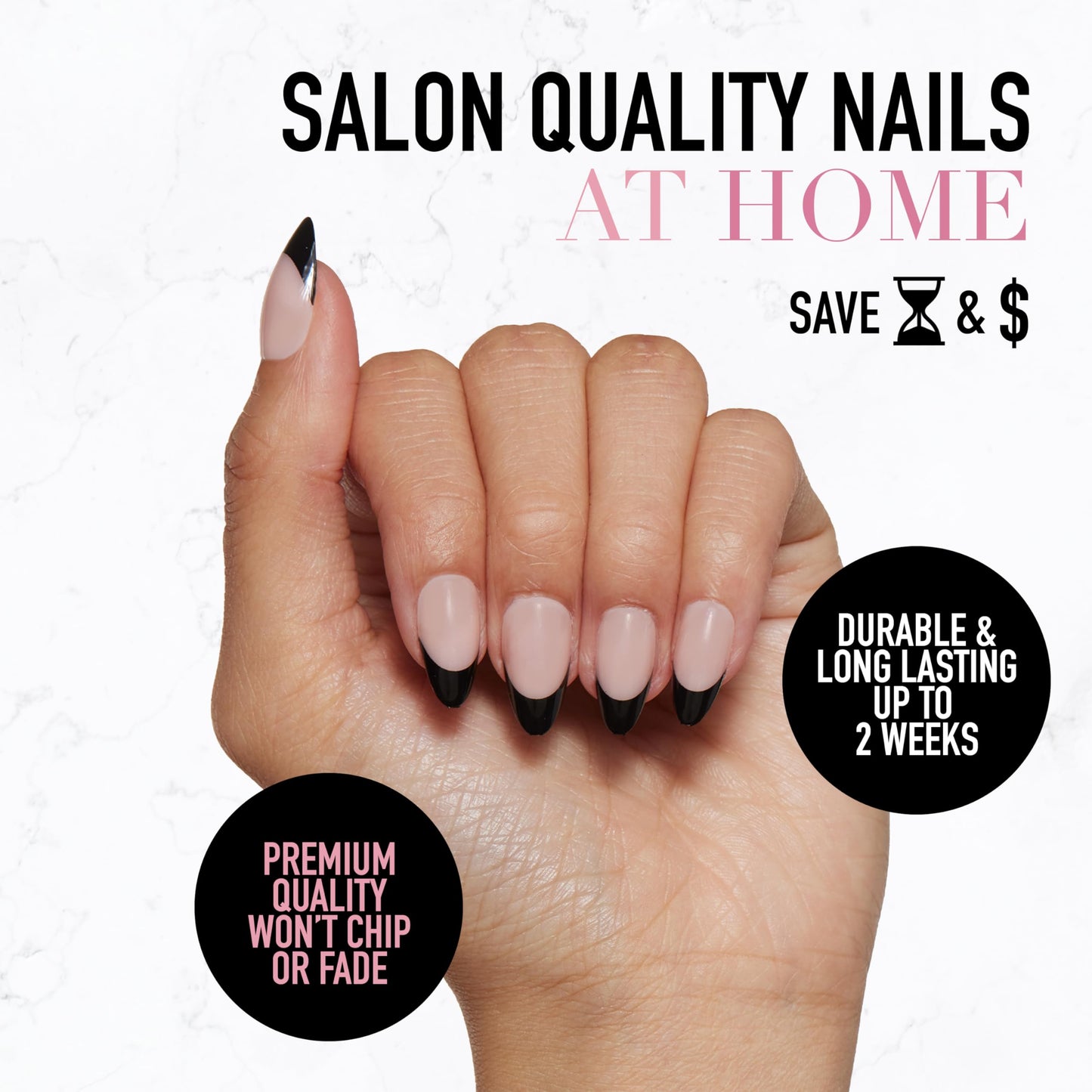 Glamnetic Press-On Nails Bundle - Jet Black, Berry Maroon & Caviar | Squoval Black Fake Nails with a Glossy Finish | Dark Red Maroon Round Nails | Short Almond Black French Tip False Nails