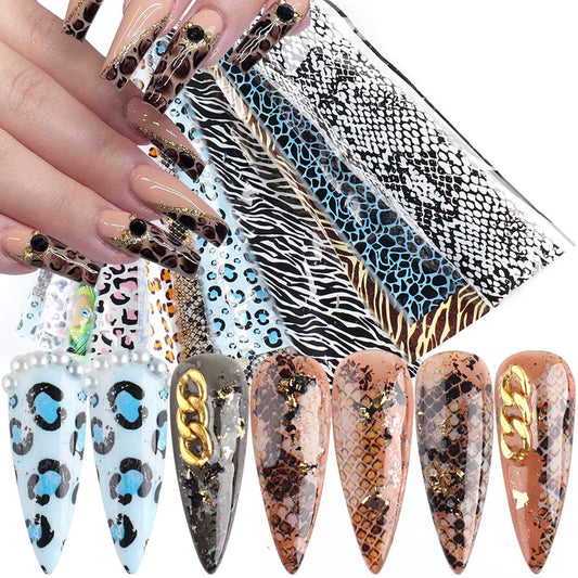 Holographic Nail Foil Stickers - Animal Print Decals, Leopard Snake Nails, Starry Sky Paper Transfer Foils for Women & Men Manicure