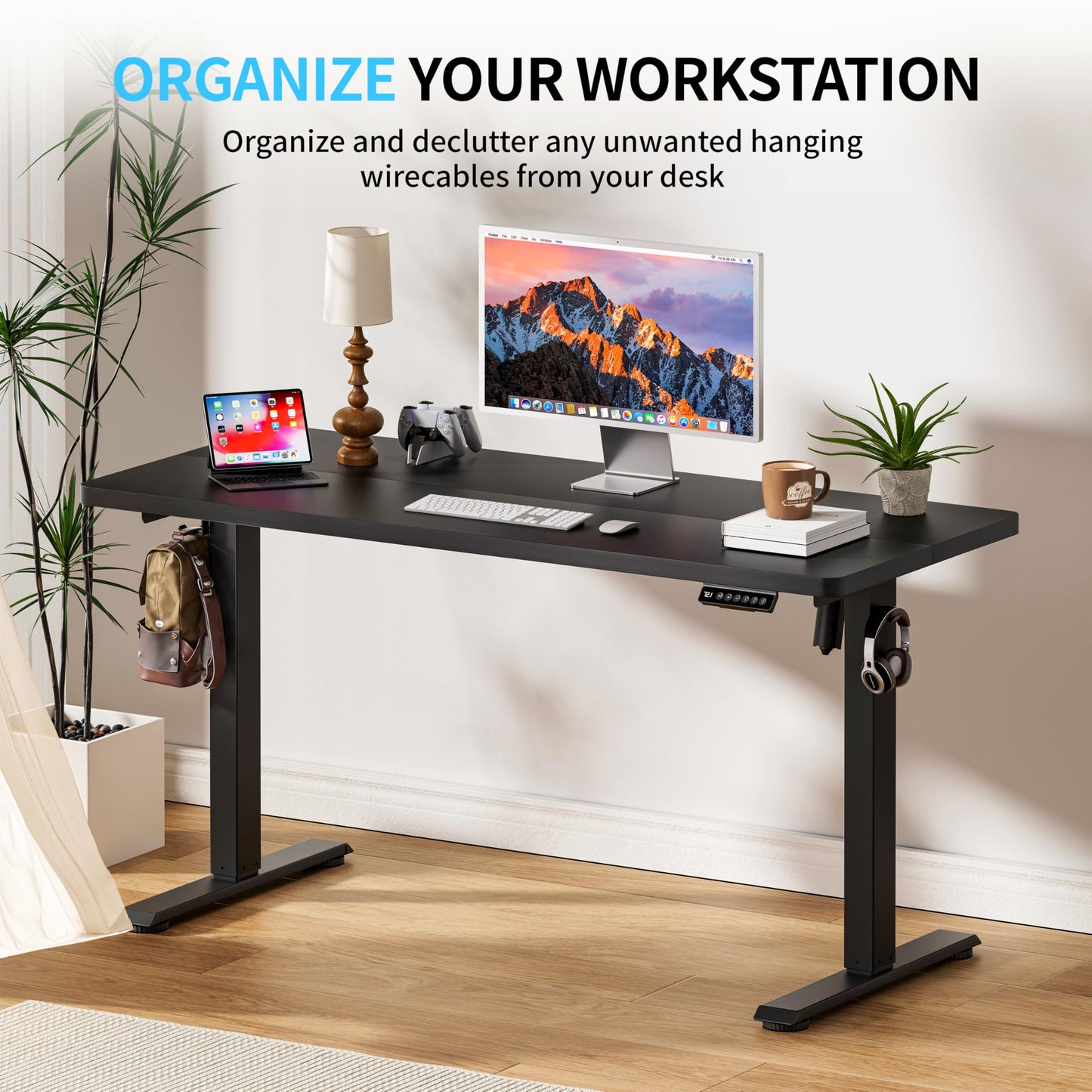 BIZUM Electric Standing Desk, 55" x 24" Height Adjustable Desk, Black Sit to Stand Desk Memory Gaming Computer Workstation for Home Office