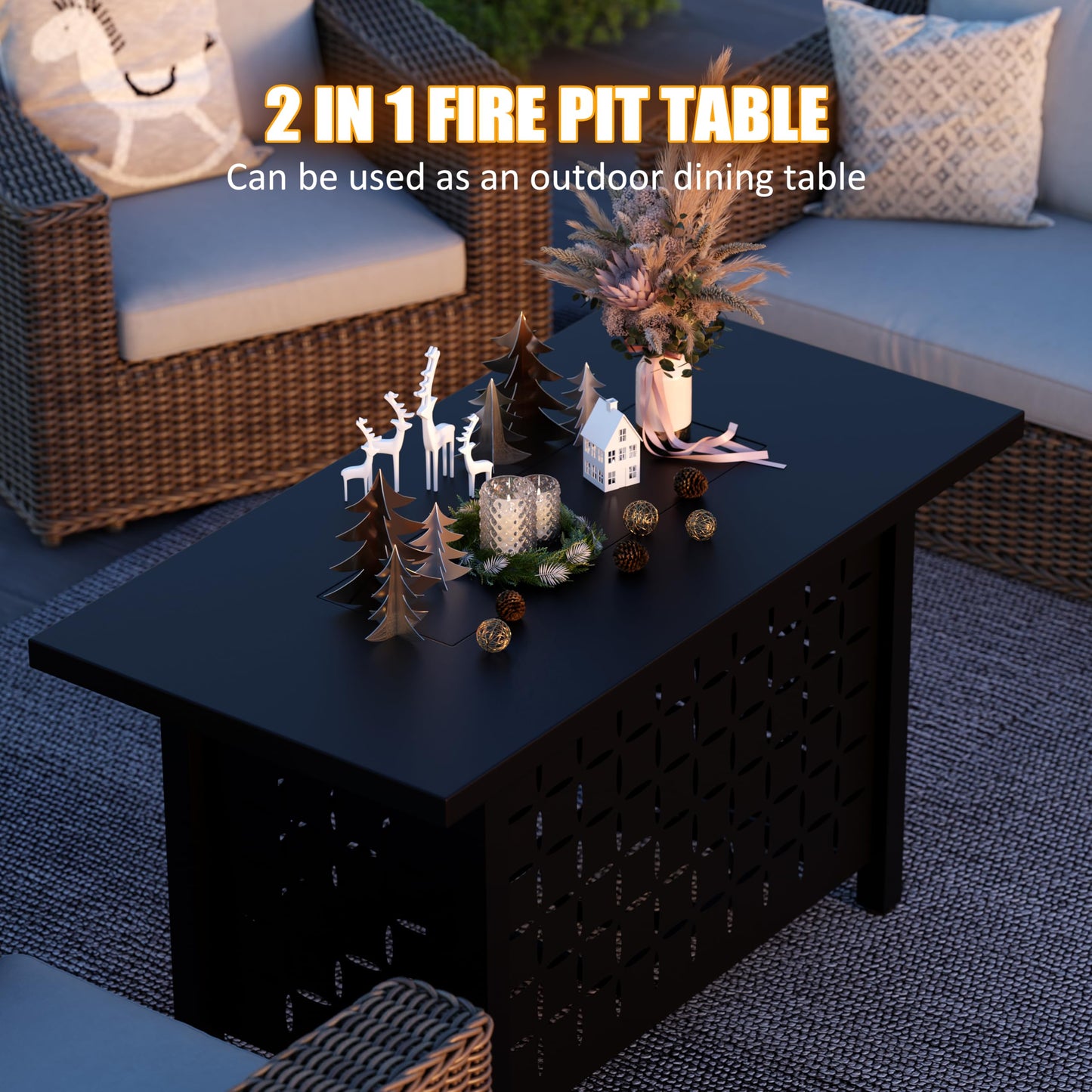 JAMFLY 43in Propane Fire Pit Table, Outdoor Gas Fire Pit for Patio, 50,000 BTU with Lava Rocks, Waterproof Cover, and Lid, Perfect for Cozy Gatherings & Relaxing Outdoor Parties