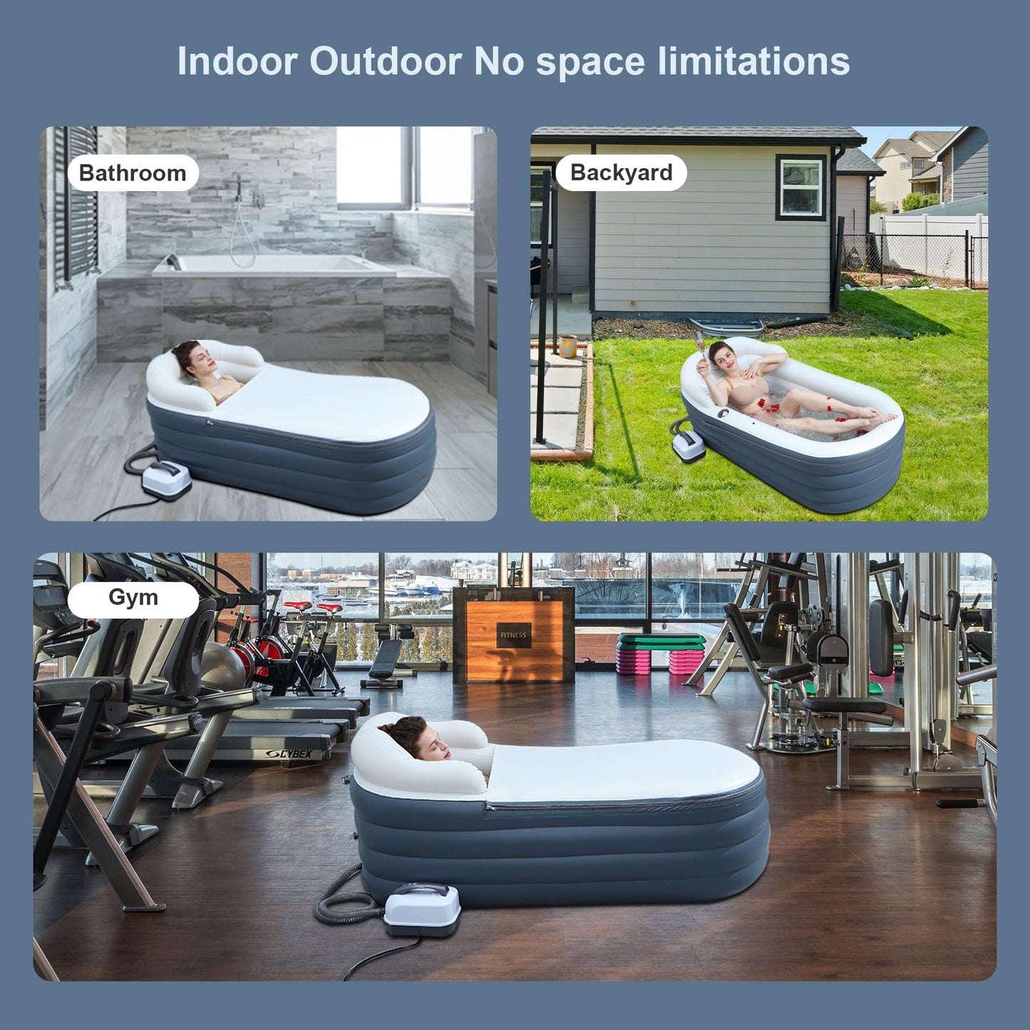Inflatable Bathtub Bubble Massage Mat, Portable Adult Spa Bathtub, All-in-one Wavemaker and Air Pump, Adjustable Bubble Settings - Includes Remote Control, Inflatable Backrest and Atmosphere Lighting
