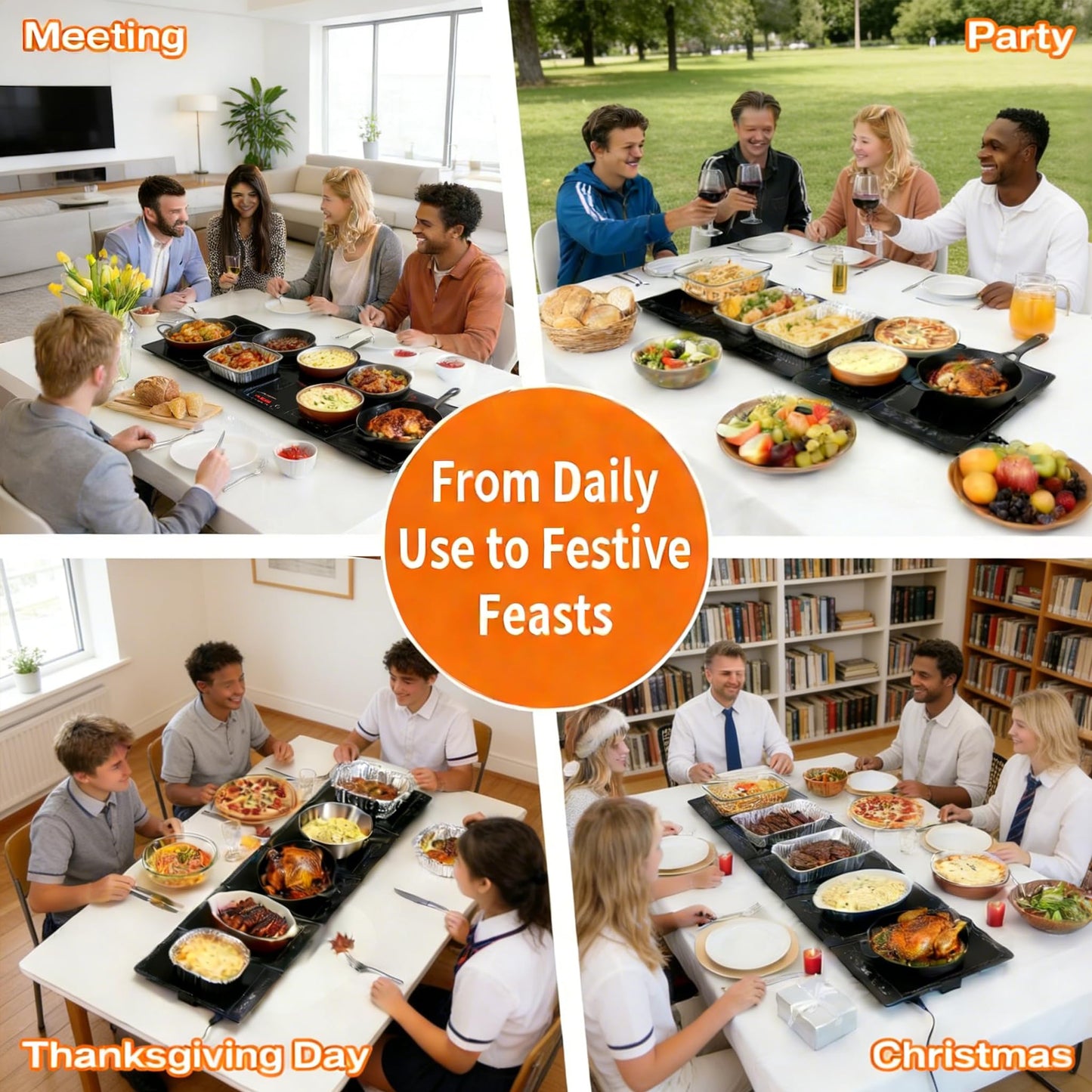 Electric Warming Tray,5-in-1 Modular Electric Food Warmers w/ 10 Heat Settings and 12H Timer,41"x 15" Warming Mat for Food, Built-in Thermostat and Surface Heating, Warming Tray for Buffet, Gatherings