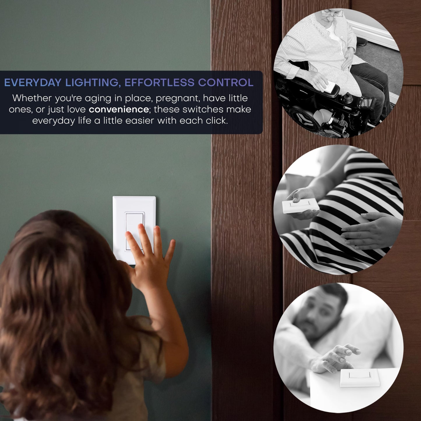 RunLessWire 4-Way Battery-Free DIY Wireless Light Switch Kit 150ft RF Range Self-Powered by Kinetic Energy for Hallways & Stairways: 3 Remote Switches Control 1 5A On/Off Receiver White