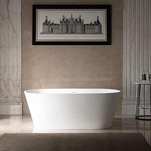 WOODBRIDGE 59" L x 29-7/8" W Luxury Contemporary Solid Surface Stone Resin Freestanding Bathtub in Matte White