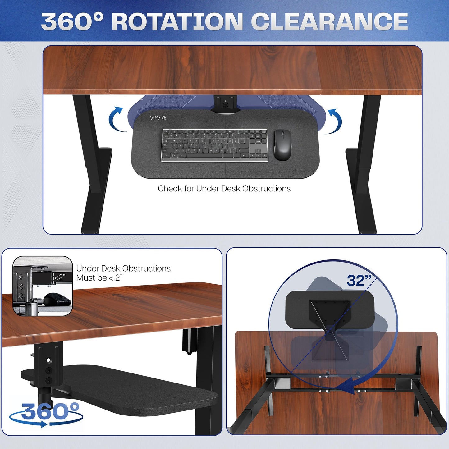 VIVO Under Desk Rotating 23 x 10 inch Computer Keyboard and Mouse Tray, Swiveling Platform, Ergonomic Typing, Black, MOUNT-KB01B