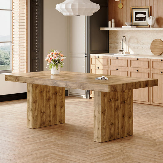 Ebullient 79" Farmhouse Dining Table for 6-10, Rustic Wooden Kitchen Table with Thick Tabletop, Heavy Duty Large Rectangular Dining Table for Dining Room & Kitchen
