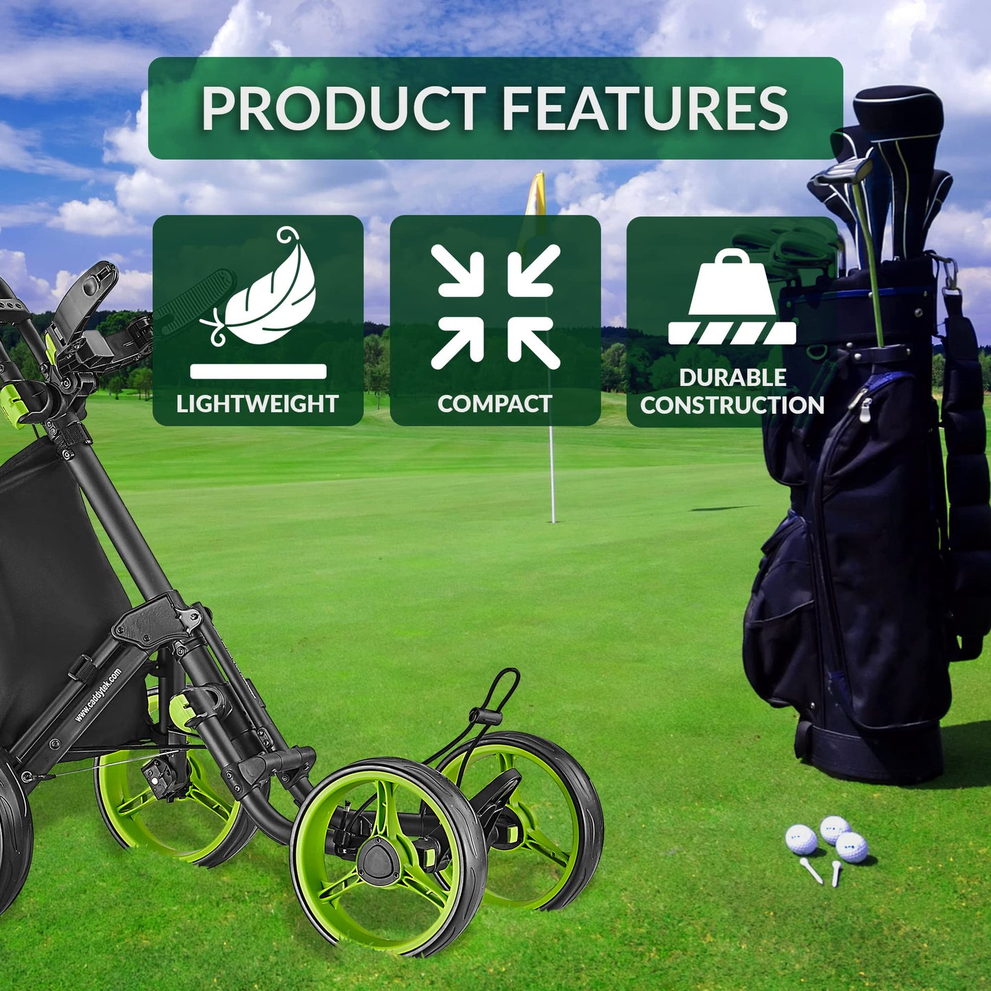 Caddytek Explorer V8 Golf Push Cart - SuperLite 4 Wheel Aluminum Foldable Cart with Adjustable Front Wheel Width, Foot Brake, Cooler Basket, Umbrella Holder, Drink Holder, Scorecard Console