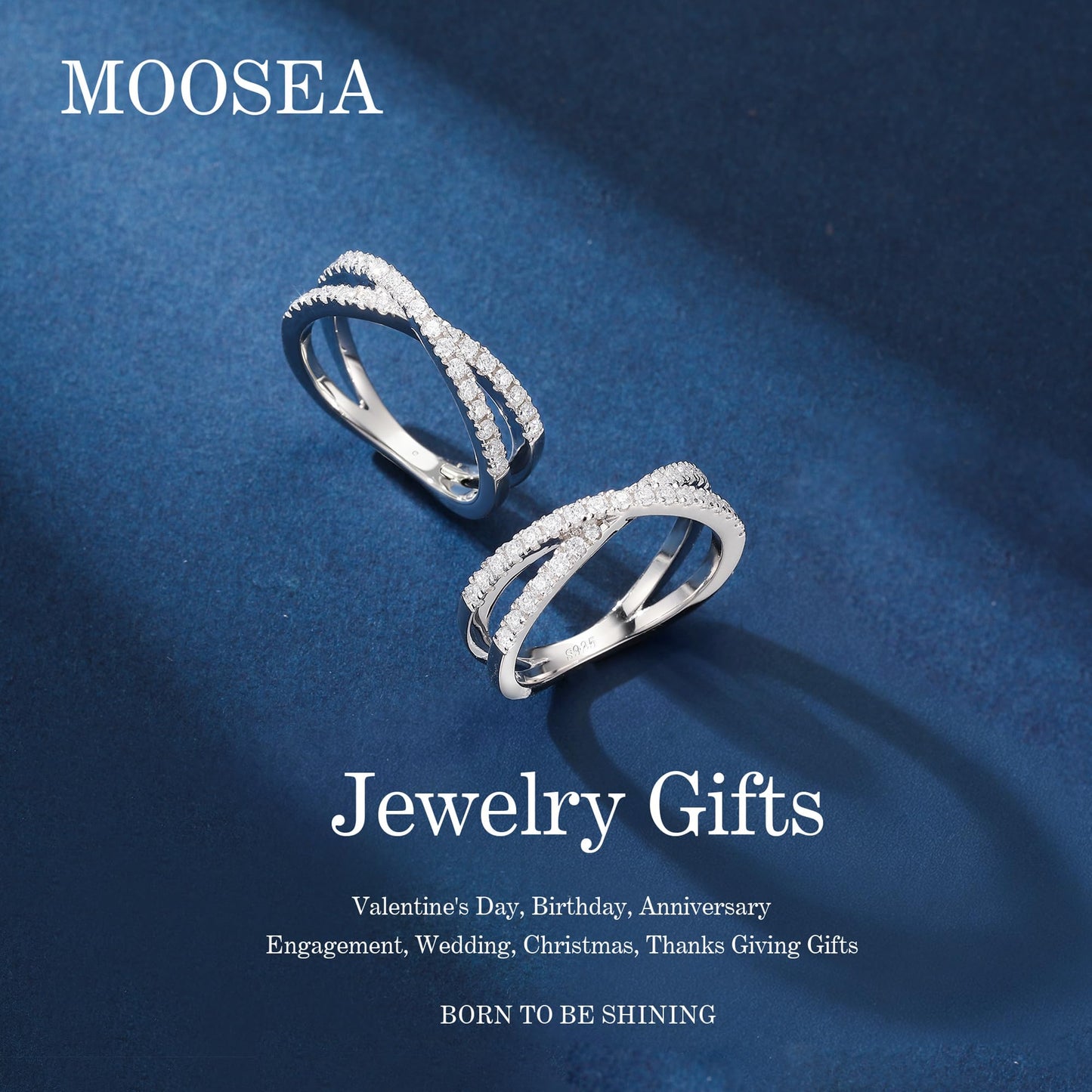 MOOSEA Moissanite Rings for Women, 14K White Gold Plated Promise Rings for Her, Womens Wedding Bands Moissanite Pendant Necklace Wedding Anniversary Sterling Silver Jewelry Gifts