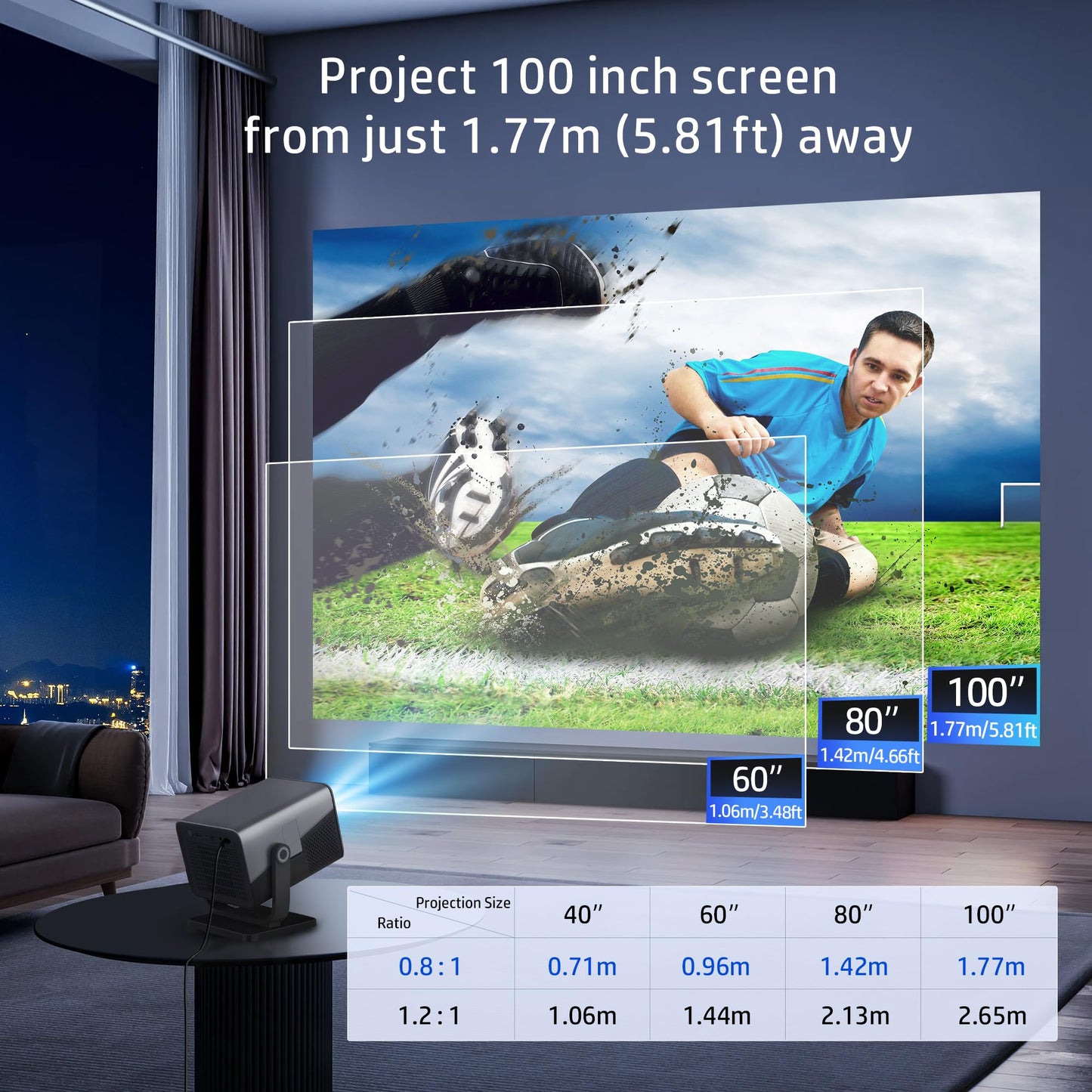 HP MC475 Official Licensed App Native 1080P Full HD Smart Mini Projector with WiFi & Bluetooth, Portable Projector for Outdoor & Bedroom, Short Throw, Auto Focus, Built-in Speaker, USB-C