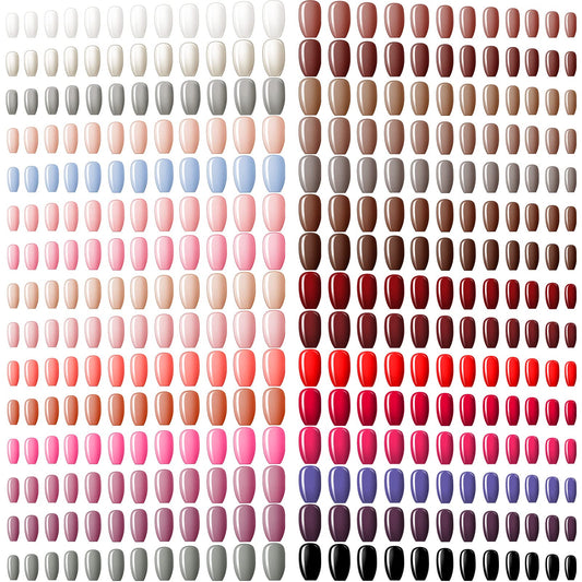 Maitys 720 Pieces 30 Sets Medium Square False Nails Artificial Ballerina Glossy Press on Nails Solid Color Coffin Fingernail for Women Girls Accessories(Cute Colors)