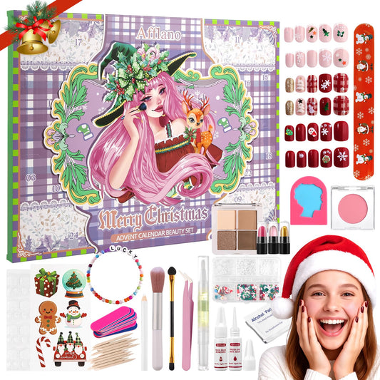 Makeup Advent Calendar 2026 Teens Girl, 24 Days Christmas Countdown Face Eyes Lip Nail Beauty Advent Calendar for Girls Women, 24 Pcs Xmas Holiday Makeup Gifts Sets, Festival Surprise Full Makeup Kits