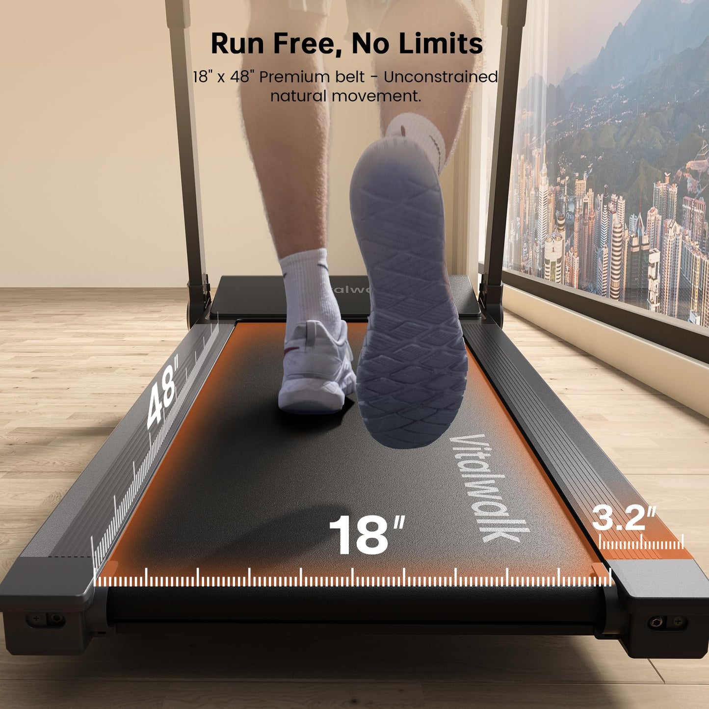Foldable Treadmill with Auto Incline - Vitalwalk Commercial 48"x18" Wide Running Belt, 20% / 15% Incline, 10MPH, 3.5HP Brushless, Walking Pad Treadmill for Home, Auto Folding, No Installation, 350LBS