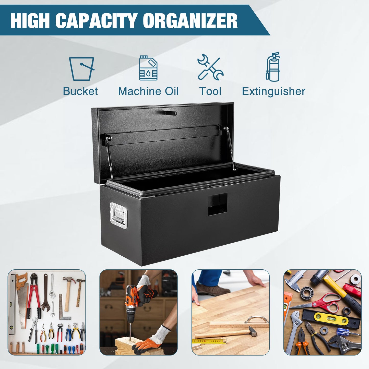 Garvee 30 Inch Black Steel Truck Bed Tool Box, Trailer Tongue Box, Truck Storage Organizer Tool Chest For Truck Bed, RV, Trailer